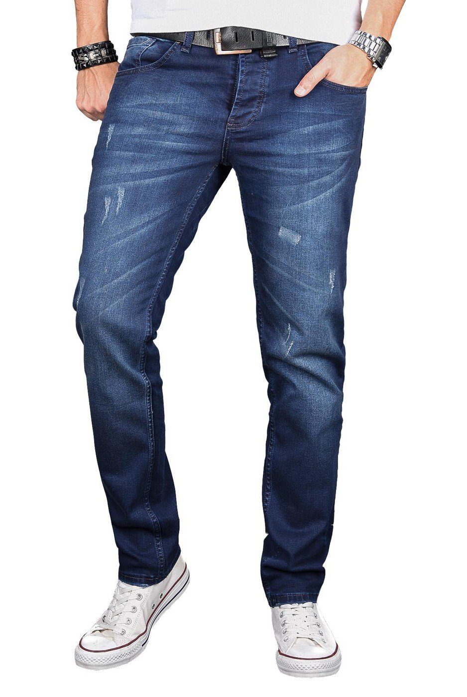 Alessandro Salvarini Straight-Jeans Herren Designer Jeans Slim Fit AS051