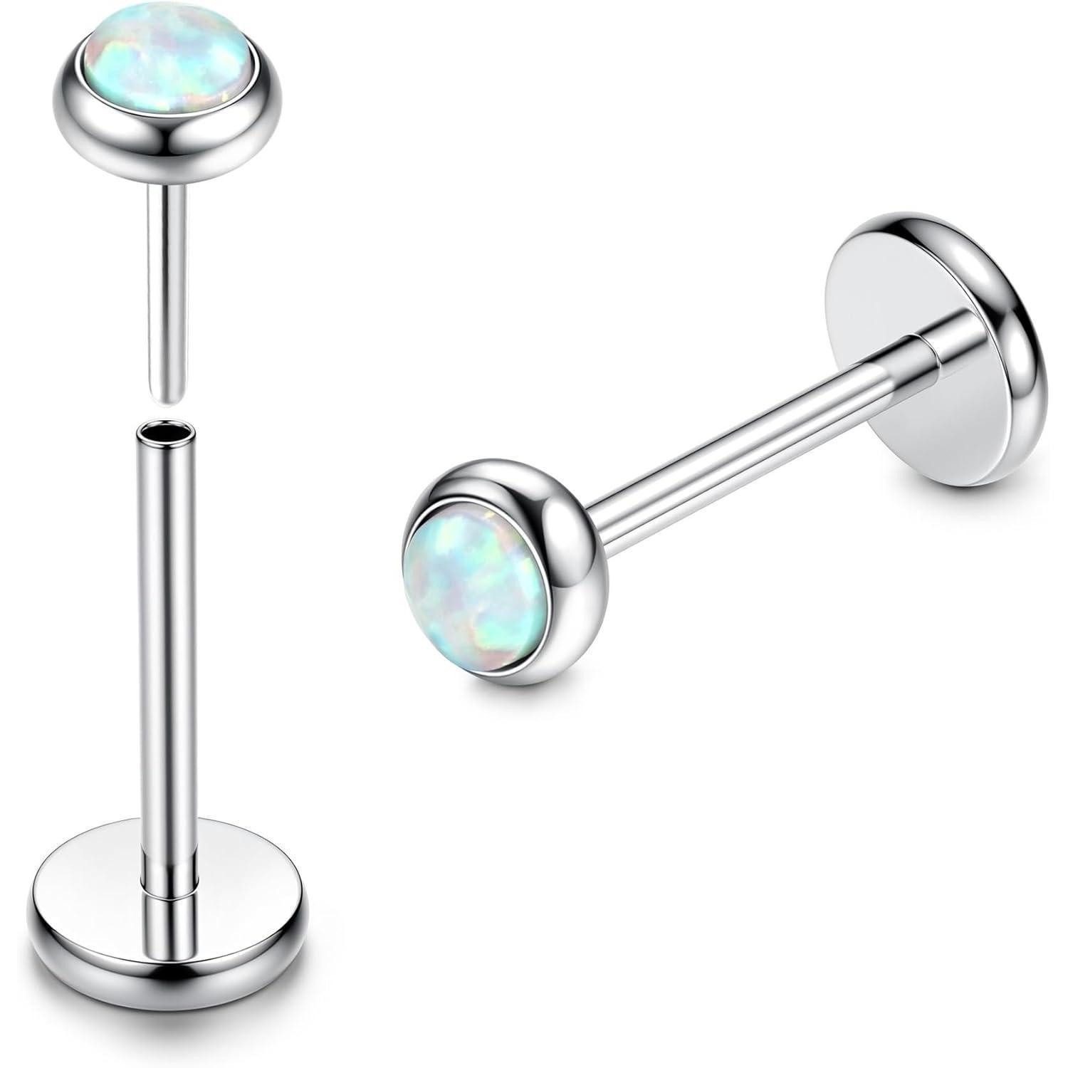 LuxusKollektion Nasenpiercing Labret Titan G23 gewindelos Lippenpiercing Monroe Opal CZ Opal-20G-6MM