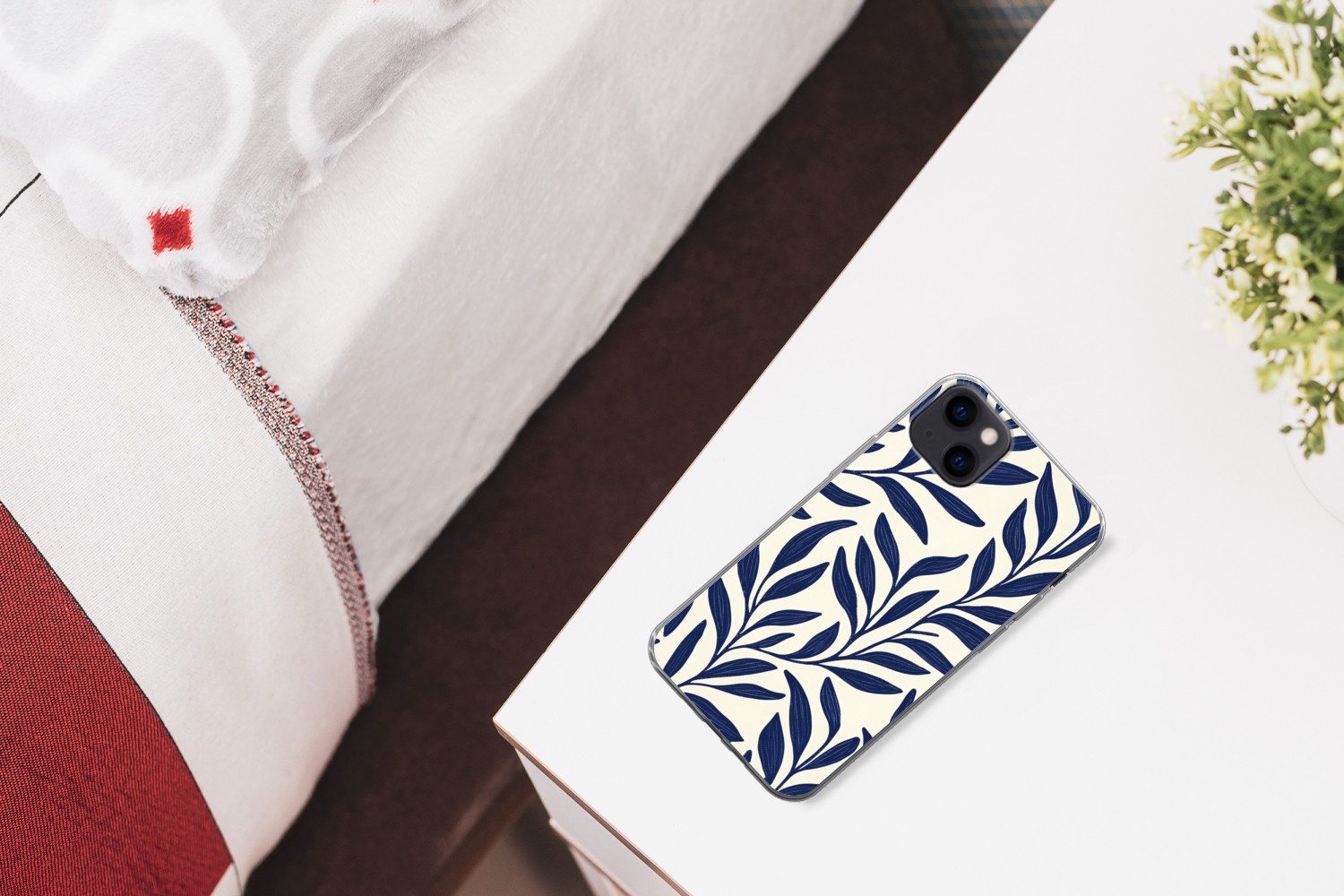 MuchoWow Handyhülle für Apple iPhone 13 mini Blätter - Efeu - Dunkelblau, Smartphone-Bumper, Print, Handy Schutzhülle Dünn – Bild 4 von 5