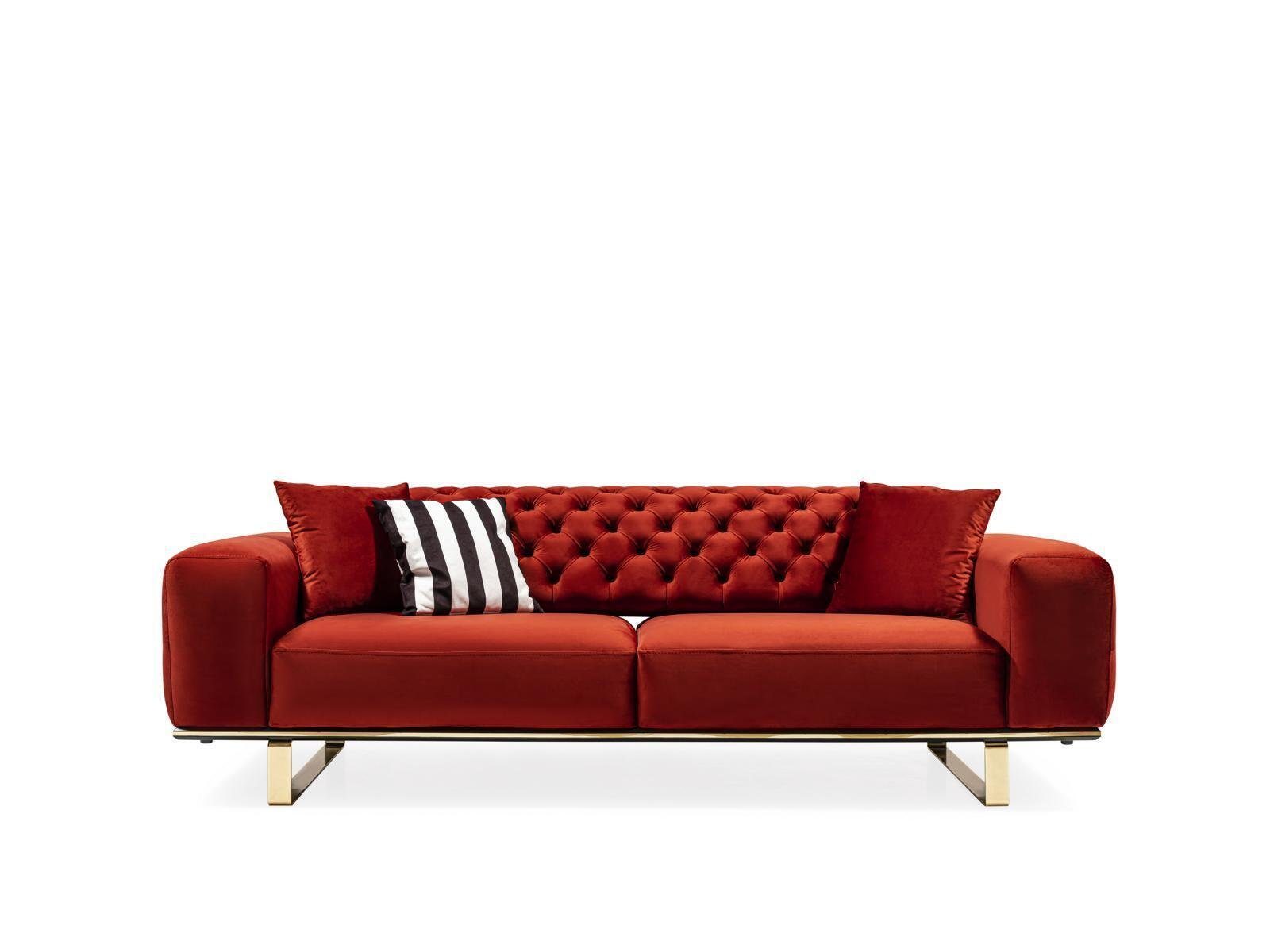 Sitzer in 3 Wohnzimmer, Europe Sofa Sofas Dreisitzer JVmoebel Teile, Rot Made Chesterfield 1 Stoff Sofa