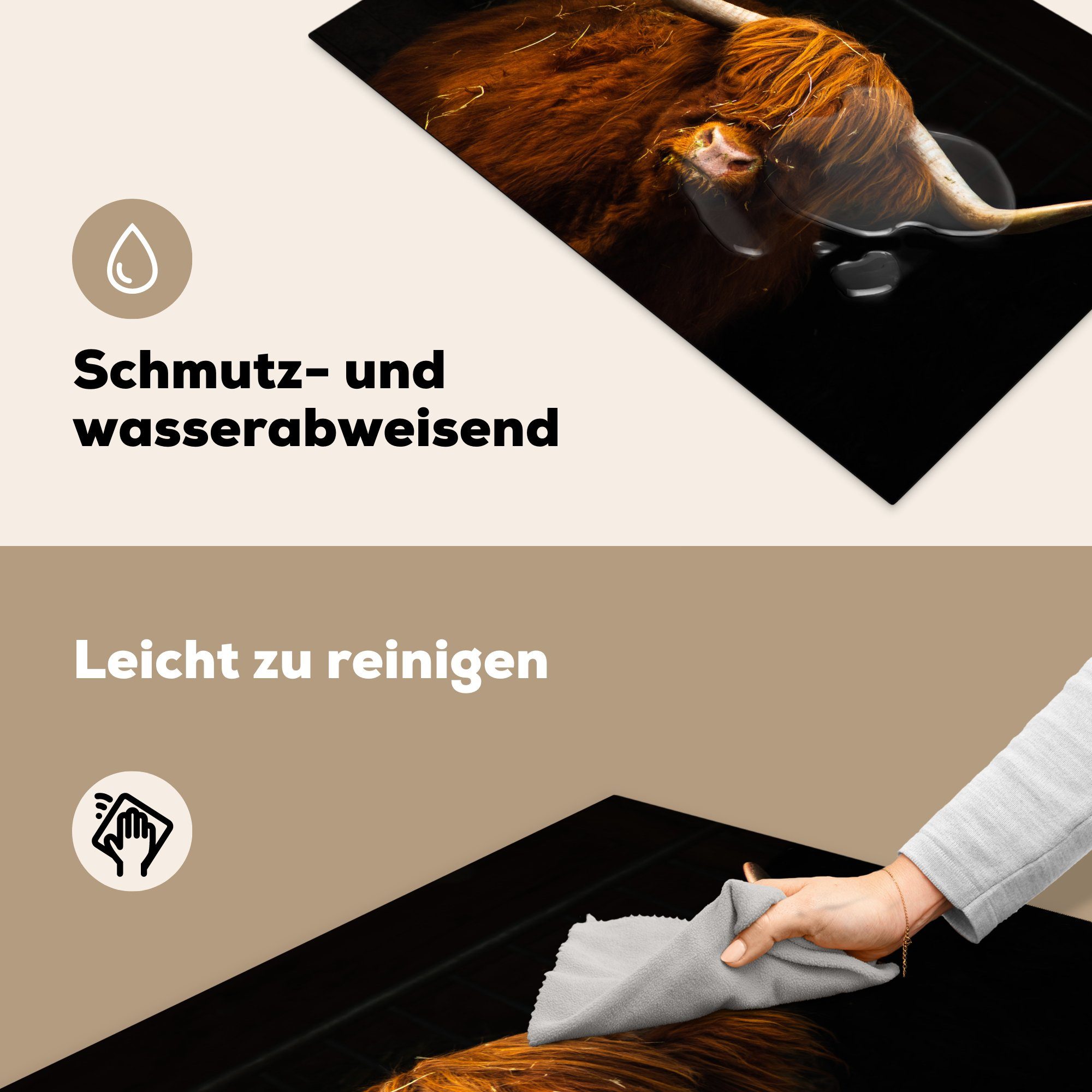 Ceranfeldabdeckung Vinyl, tlg), für - (1 Schutz 81x52 MuchoWow Induktionskochfeld Herdblende-/Abdeckplatte küche, die - Makro Highlander cm, Schwarz, Schottischer