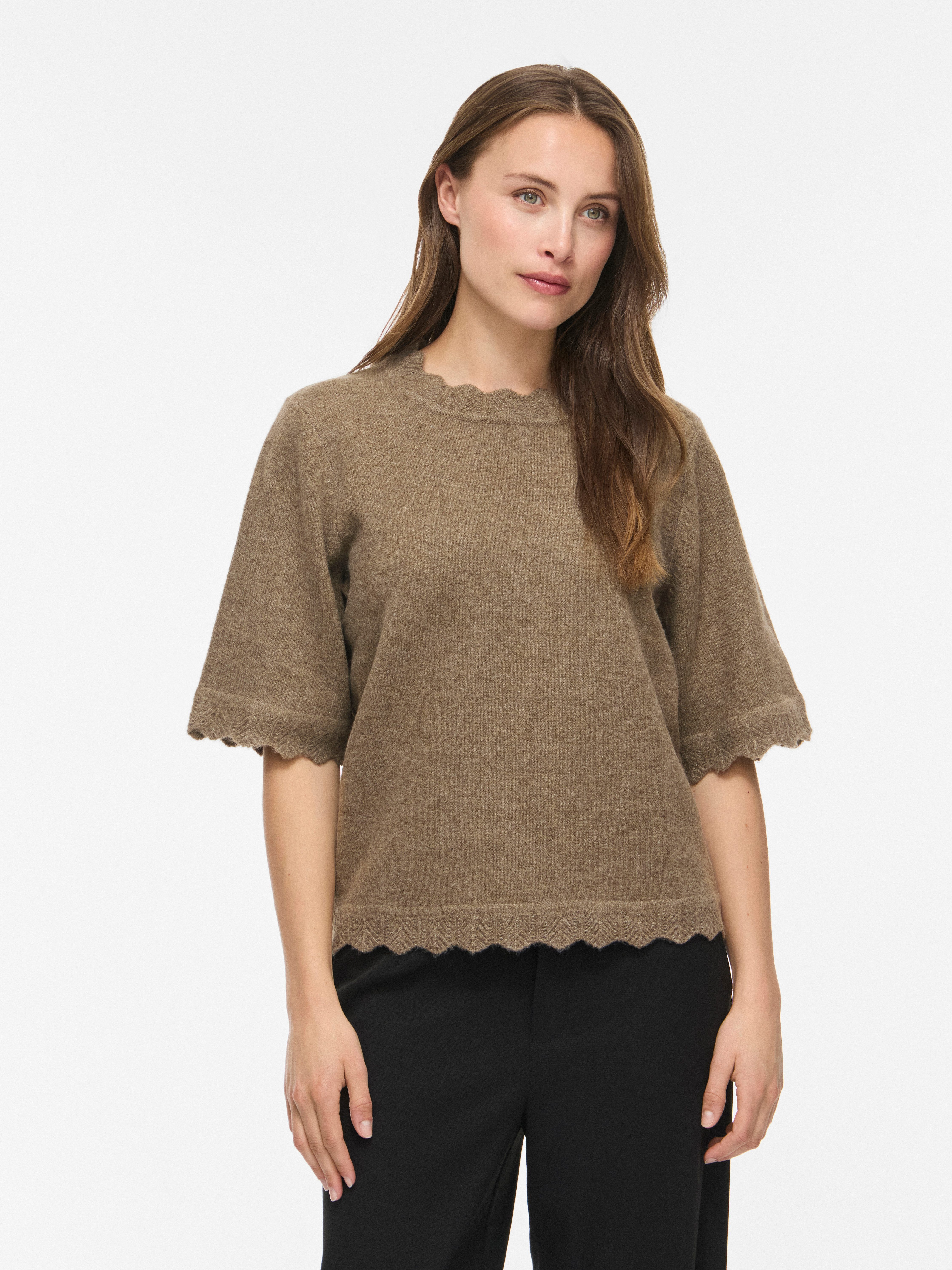 Vila Kurzarmpullover VINIKOLINA O-NECK 2/4 KNIT TOP - NOOS Materialmix, normal geschnitten