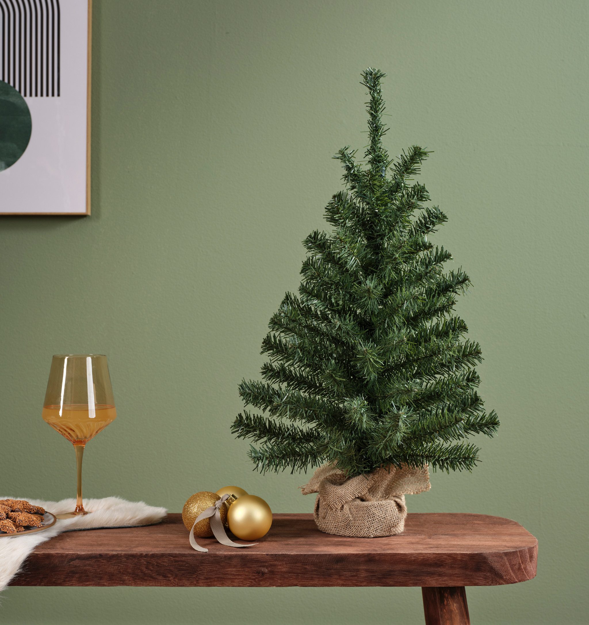 Kaemingk Künstlicher Weihnachtsbaum, Tannenbaum künstlich im Jutesack 60cm grün