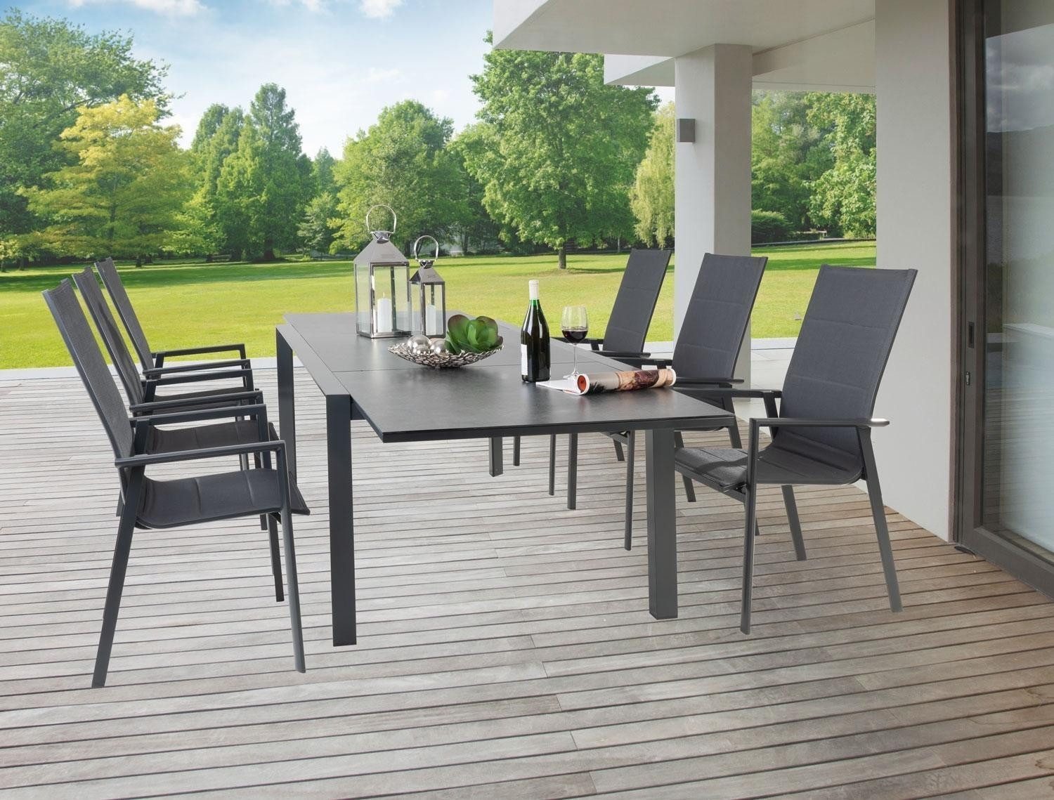 Outdoor Gartentisch LIVORNO, Ausziehbar, Anthrazit, Sicherheitsglas, Aluminium, 3D-Effekt, B 220/340 x H 75 x T 106,5 cm