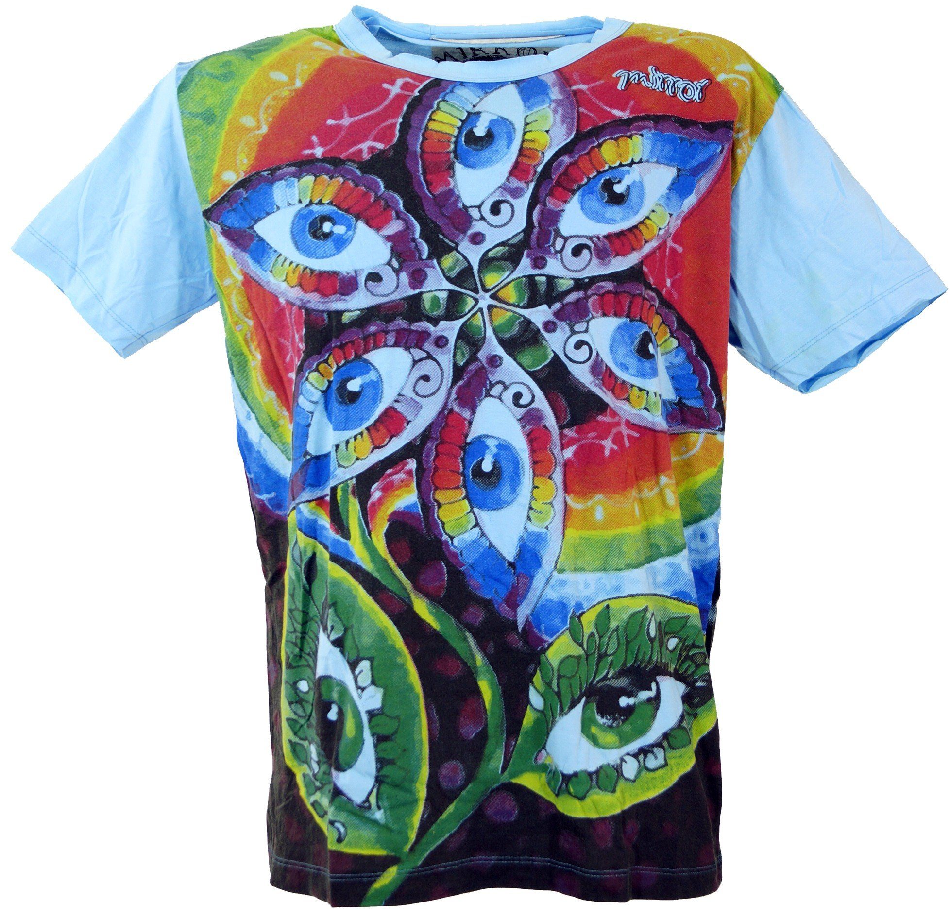 Drittes / alternative Guru-Shop T-Shirt Bekleidung Auge Drittes Mirror Auge Festival, - Goa hellblau Style, hellblau T-Shirt