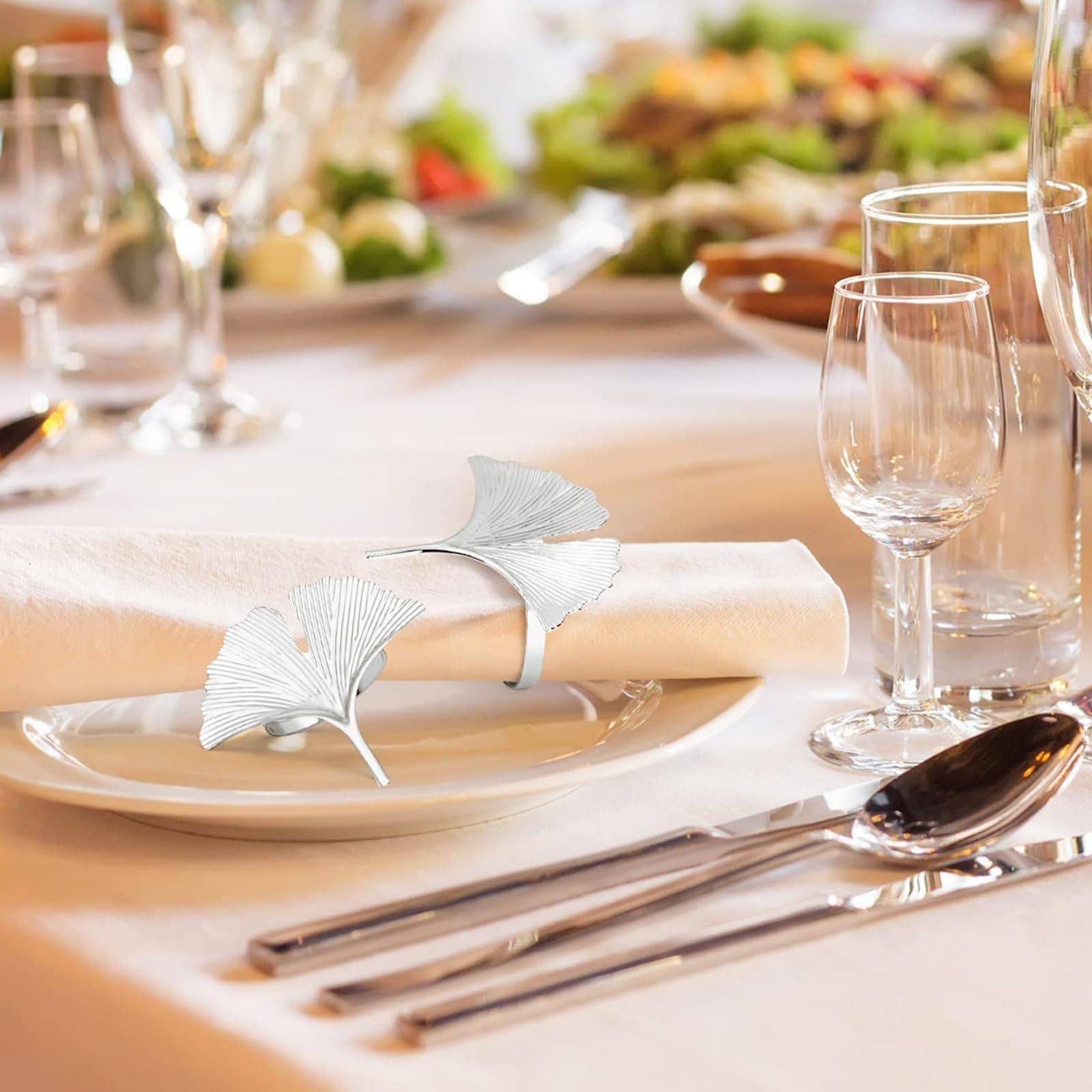 CLTYQ Serviettenring 12 Stück Serviettenringe, Blattform Serviettenringe, Elegante Metall, (12-tlg), Serviettenring für Weihnachten Hochzeitsfeier Abendessen Fe – Bild 3 von 5