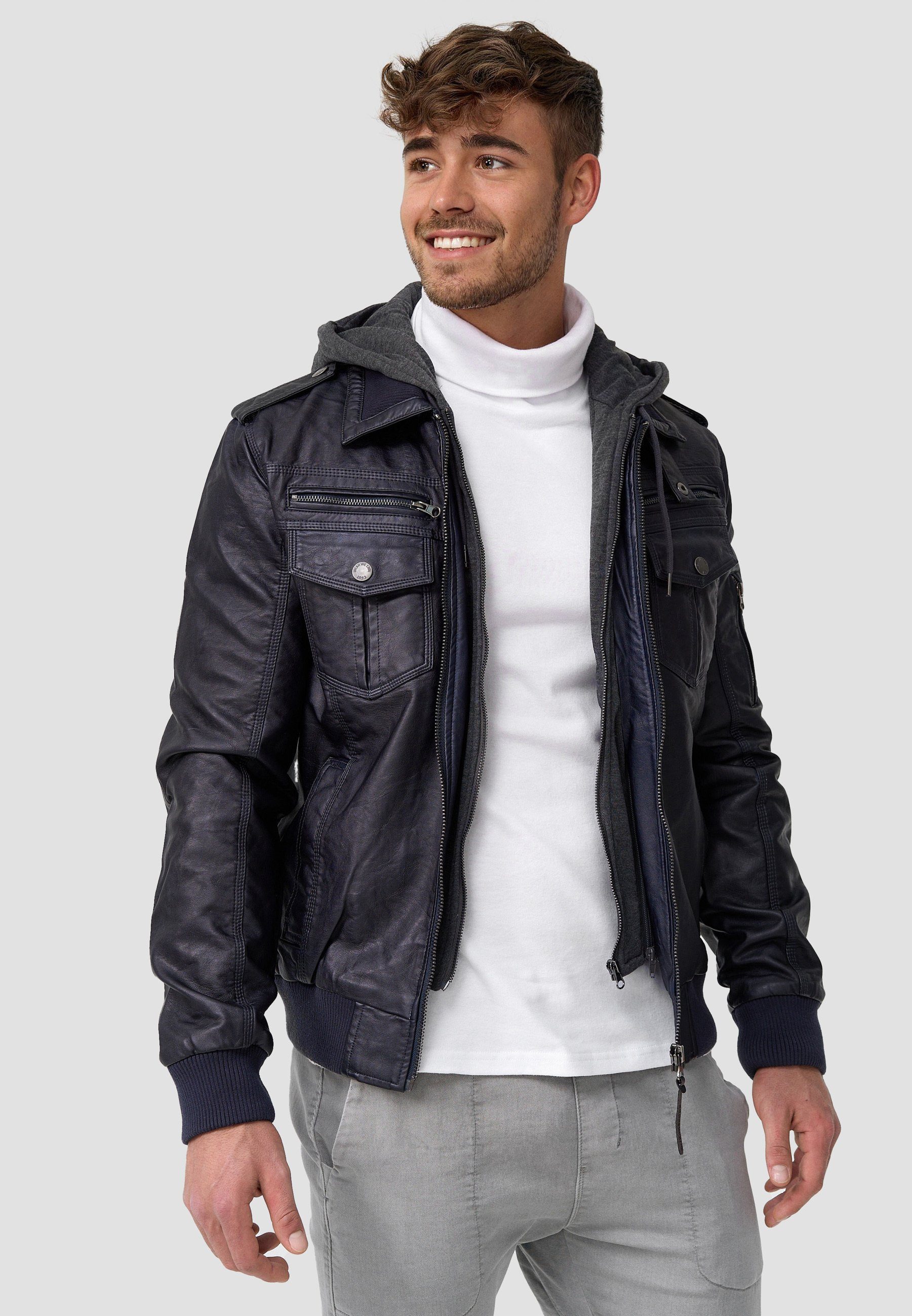 INDICODE Lederimitatjacke Herren Aaron Übergangsjacke Herrenjacke mit gerippten Ärmel - und Saumabschluss