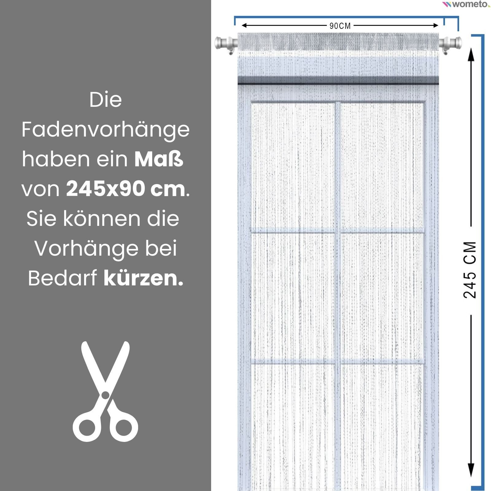 wometo Fadenvorhang Lurex (1 St), Stangendurchzug, halbtransparent, 100% Polyester, OEKO-TEX®, Fadengardine mit GLITZER-Effekt, kürzbar