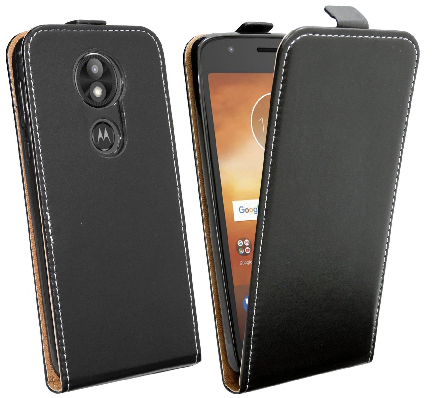cofi1453 Handyhülle Flip Case für Motorola Moto E5, Schutzhülle Handy Flip  Cover Klapptasche Schwarz