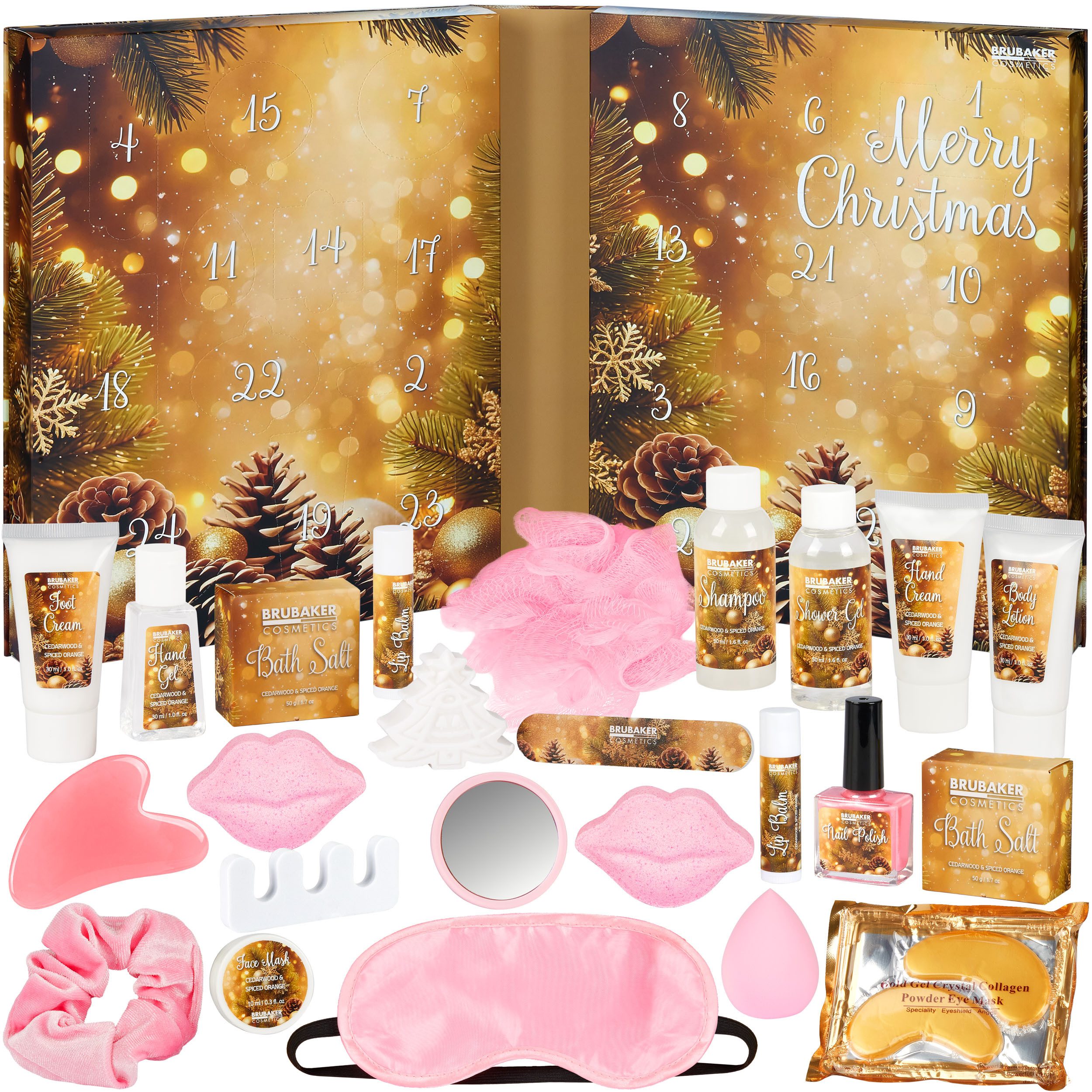 BRUBAKER Kosmetik-Adventskalender Adventskalender 2025 - Weihnachtskalender zum Aufklappen in Buch Form (Großer Wellness Kalender mit Spa & Kosmetik, 1-tlg), 24x Beauty Überraschungen für Frauen und Mädchen