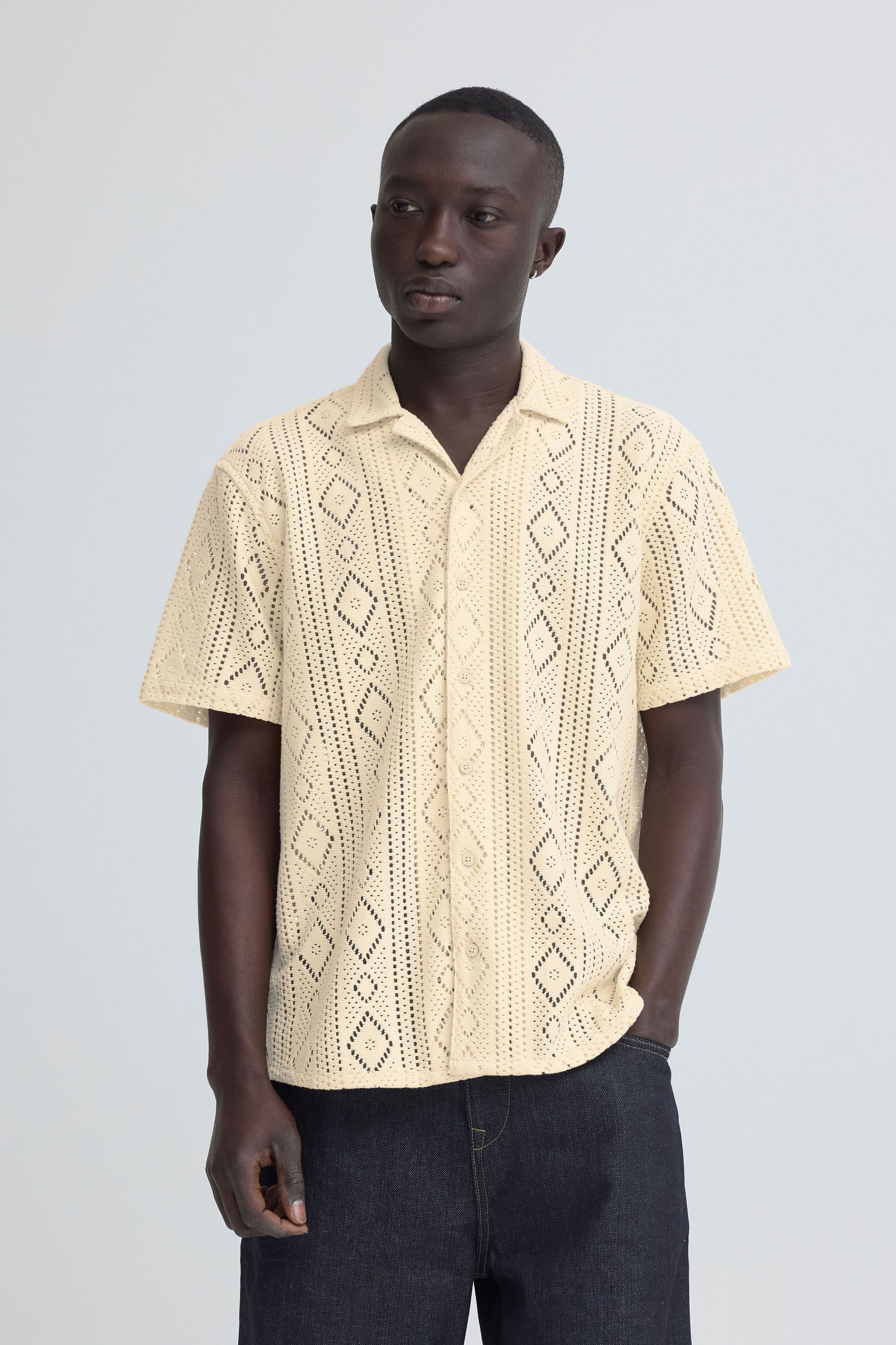 Blend Kurzarmhemd BHAkon Sommerliches Kurzarmhemd mit Lochstrickmuster