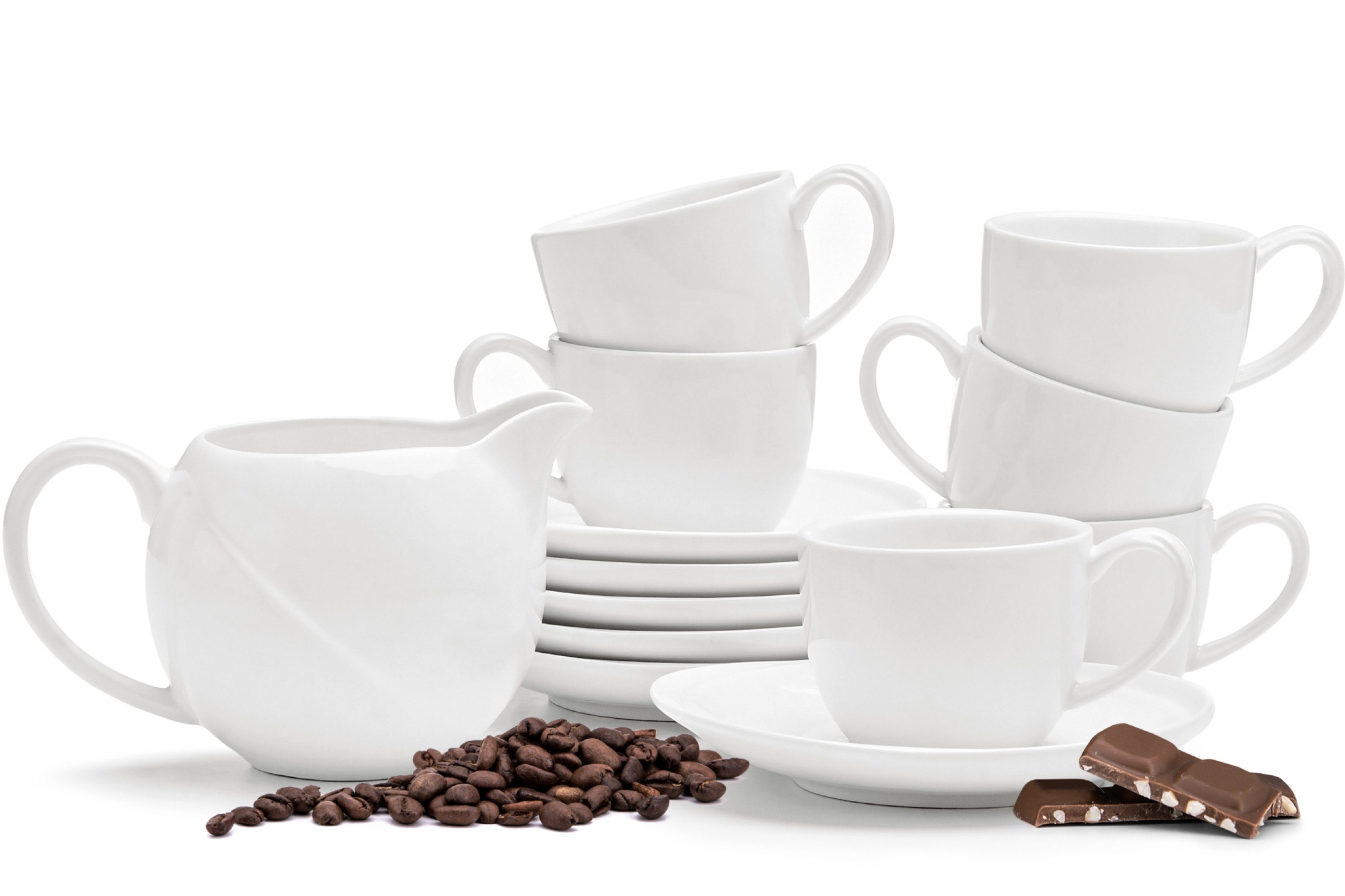 Konsimo Kaffeeservice RESEDA Espressotasse Untertasse Milchkännchen (13-tlg), 6 Personen, Porzellan, Spulmachinen- und Mikrowellengeeignet