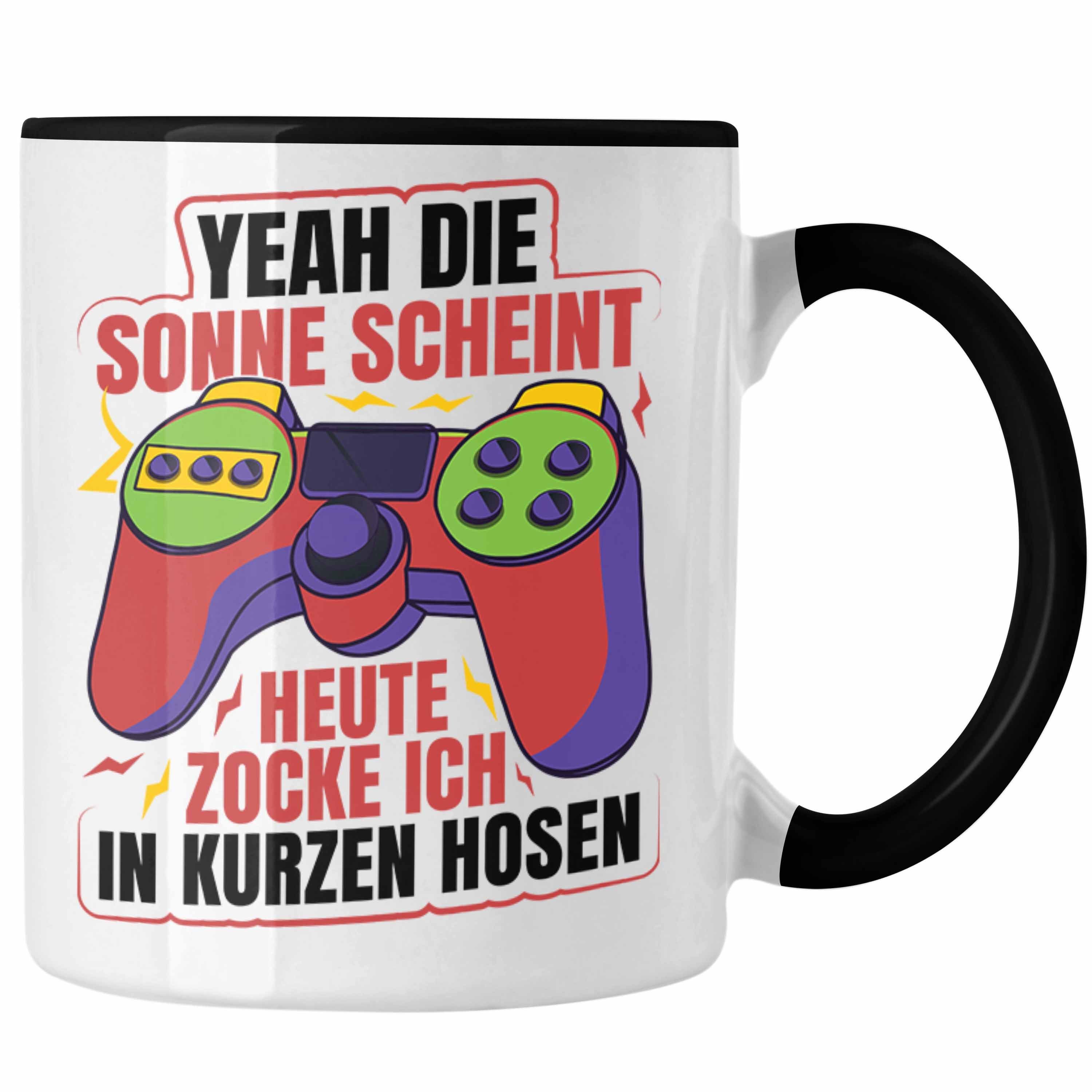 Trendation Tasse Trendation - Lustige Gamer Tasse Zocker Geschenk Gamer Gamergirl Geschenkidee Geburtstag Yeah Die Sonne Scheint Schwarz