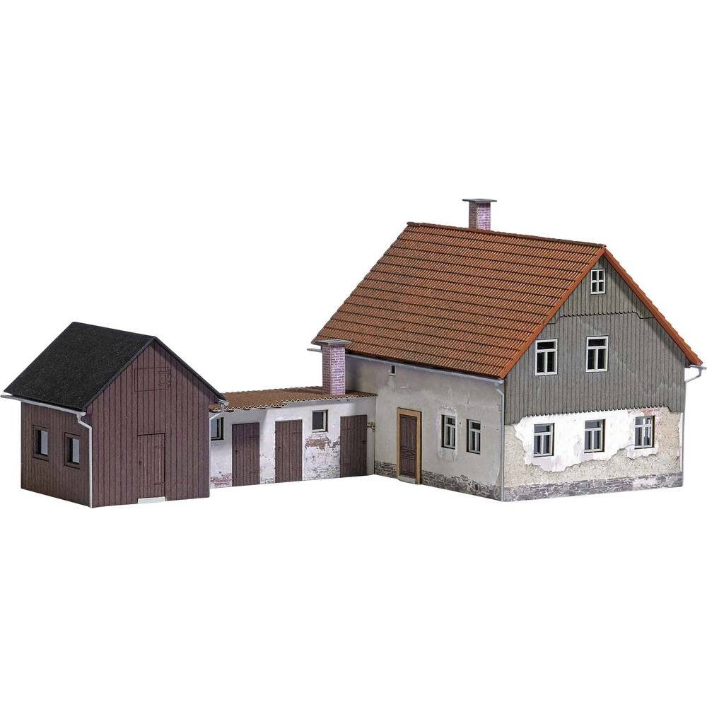 Busch Modelleisenbahn-Gebäude H0 Wohnhaus mit Anbau, Die matte Oberfläche  hat einen modellgerecht rauen Charakter in Optik und Haptik