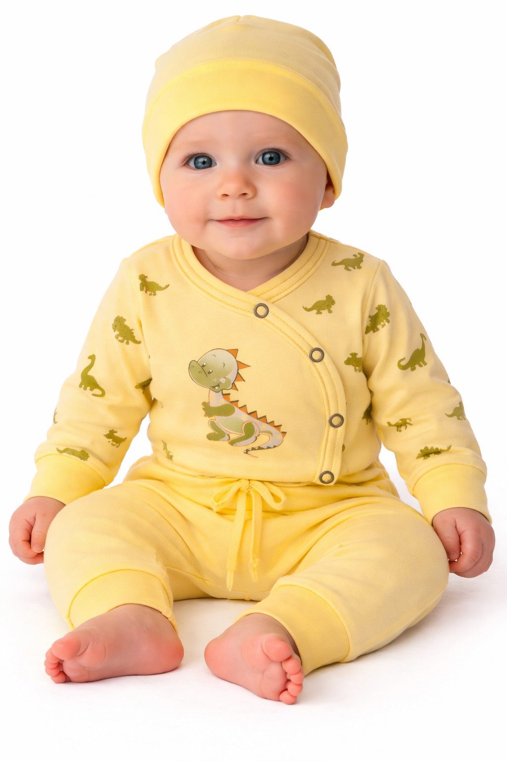 Body & Hose Baby Anzug Wickelbody Mitwachshose Mütze Set in Gelb neutral