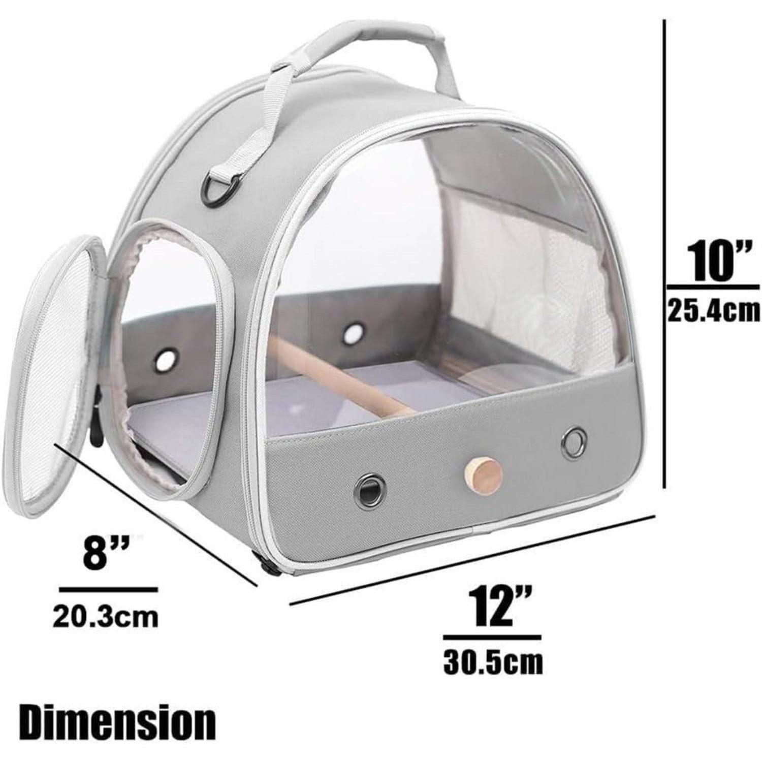 LuxusKollektion Tiertransporttasche Vogeltrage Papageien Sittiche Edelstahl Tablett Holzstange Grey