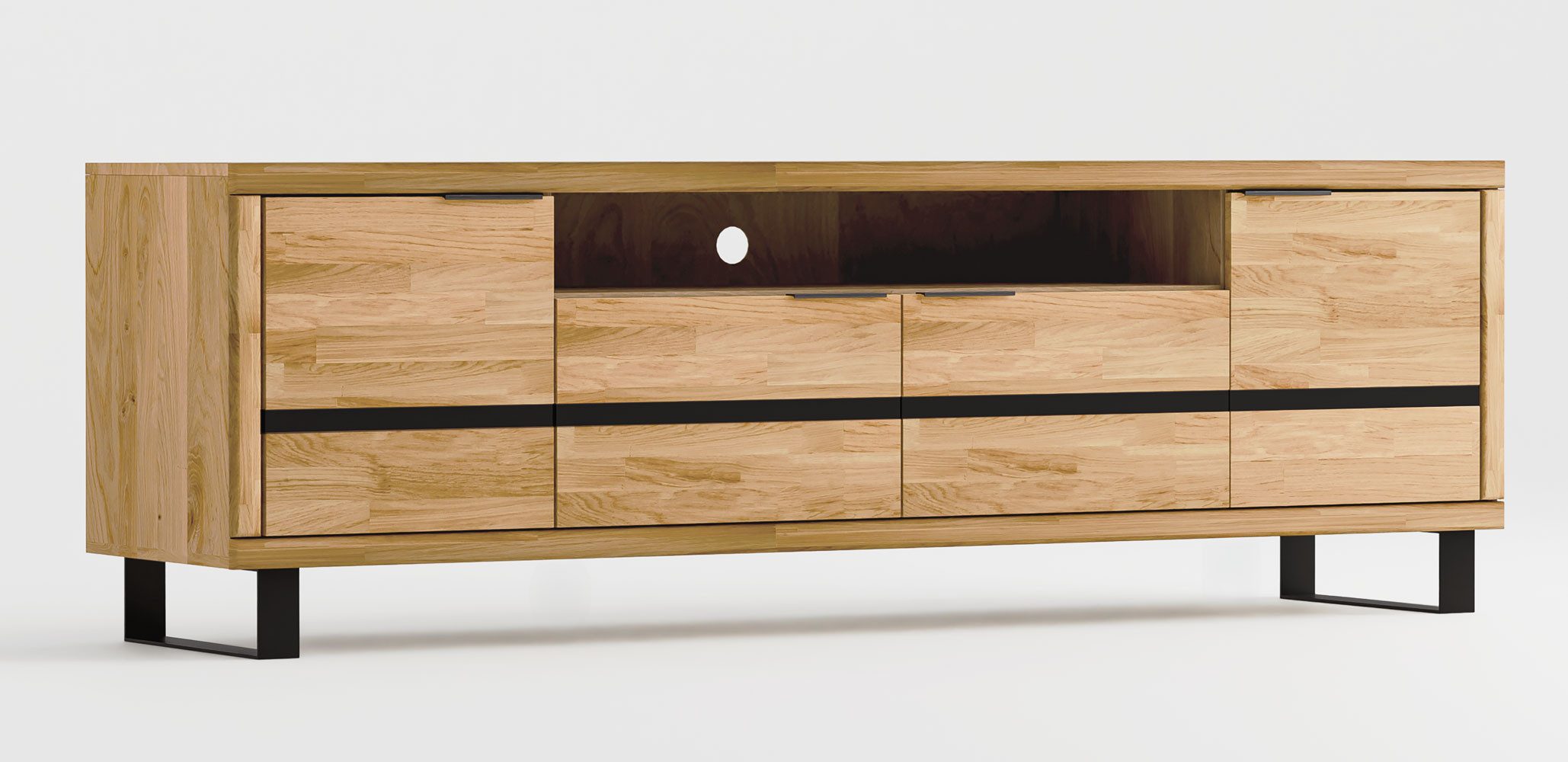 Feldmann-Wohnen Lowboard Mono (Massivholz, mit Türen, offenes Fach, 1 St., moderne Optik, Massivholz, mit Türen, offenes Fach), 200x42x64,5cm 4-türig Eiche geölt Massivholz