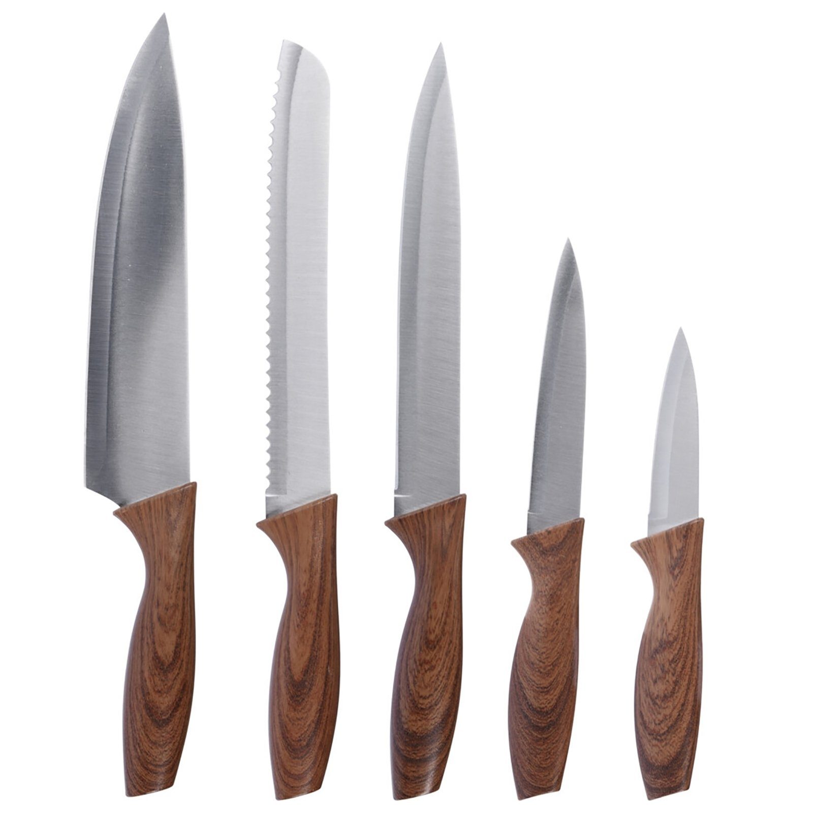 Holzdesign, 5-teilig Holz-Optik Kochmesser in Messer-Set Griffe Neuetischkultur