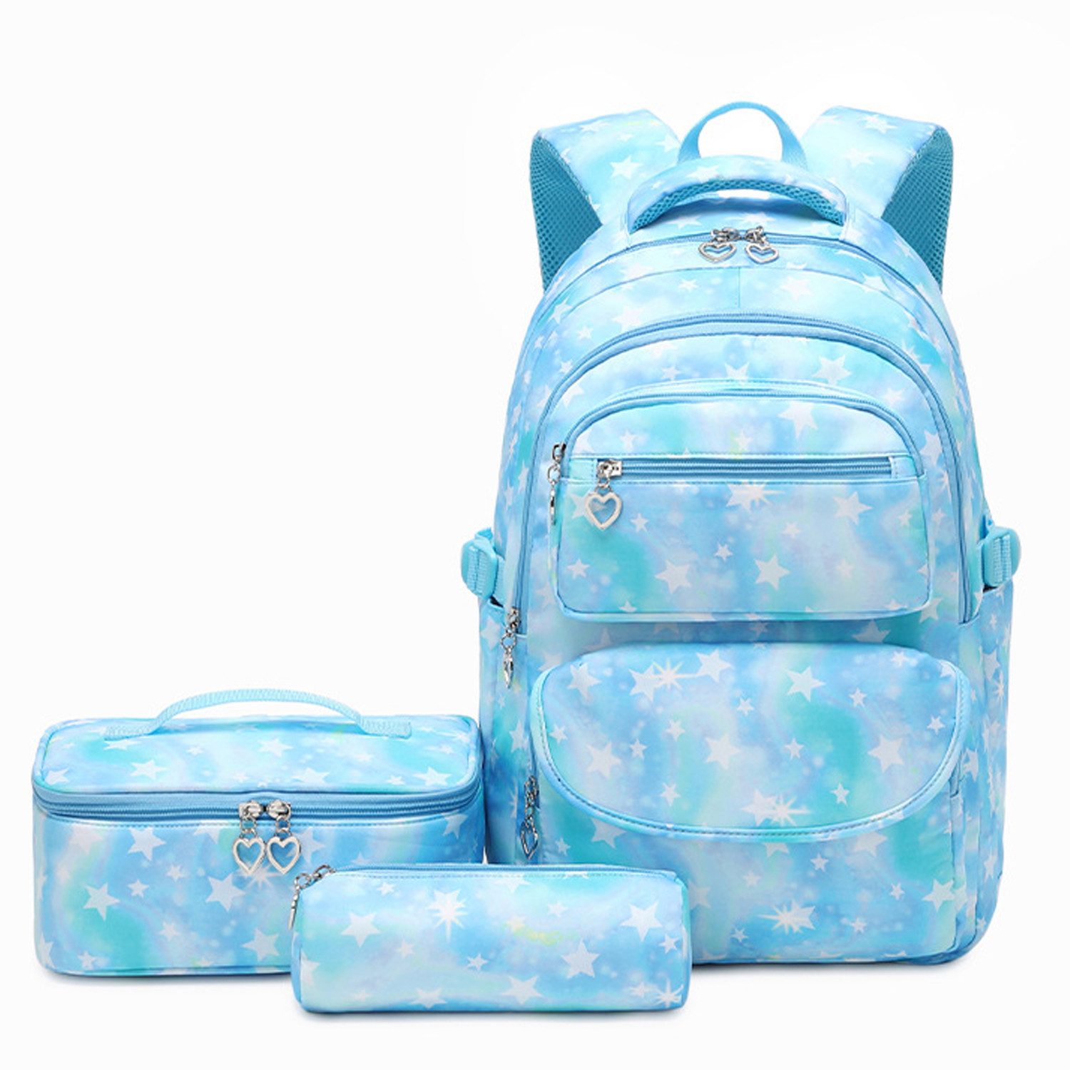 MOPUEA Schulrucksack 3 Stück Schulrucksack-Set Schultasche Teenager Turnbeutel (Langlebiges Material & pflegeleicht, 3-tlg., 3-teiliges Set – praktisch & vielseitig), Atmungsaktiv & durchdacht organisiert