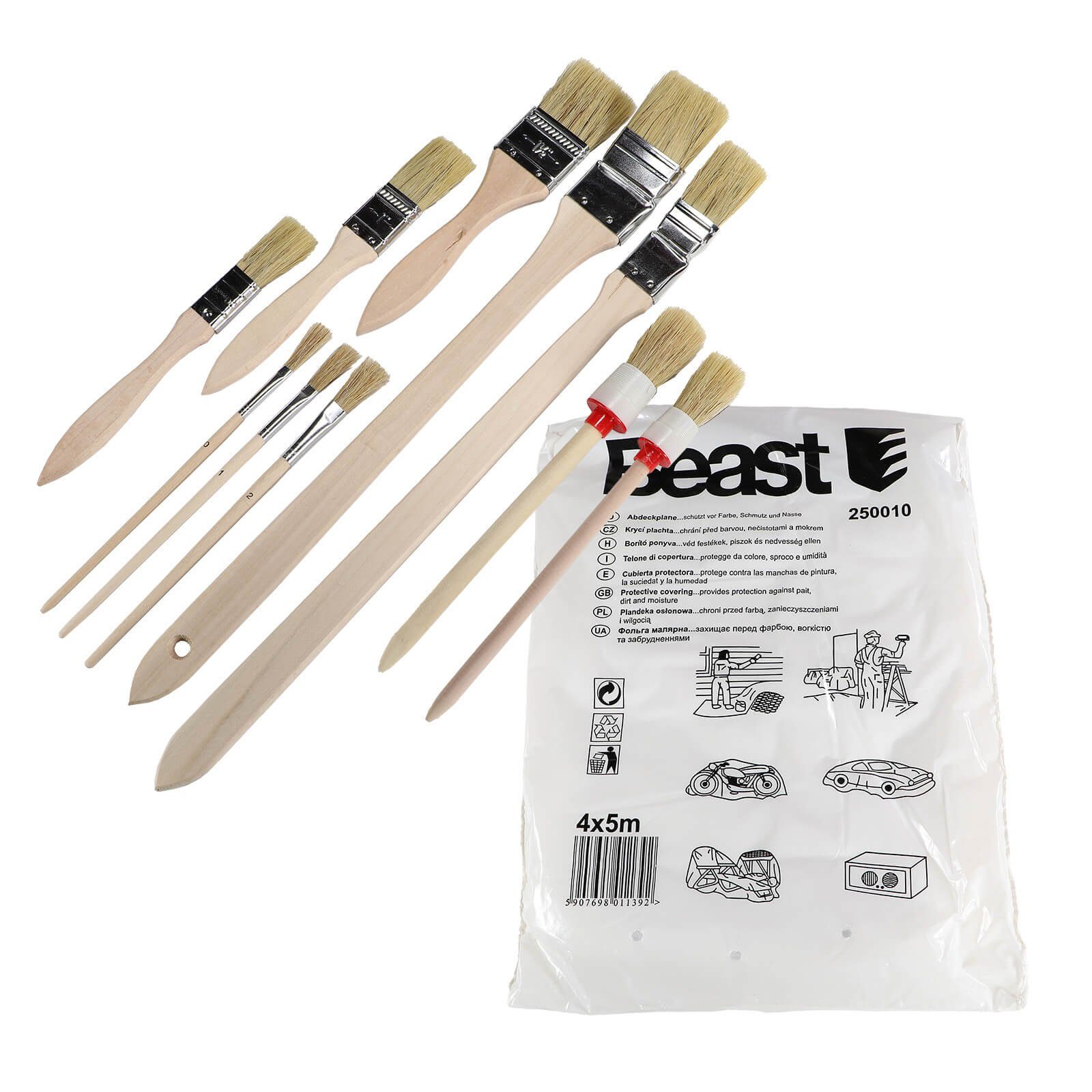 Beast Pinsel Pinsel Set 11 teilig mit Flachpinsel Rundpinsel Heizkörperpinsel +