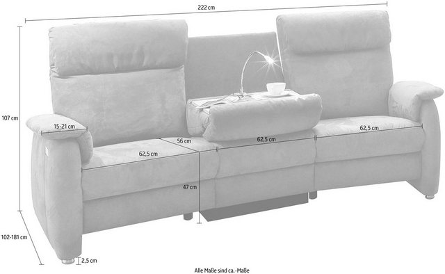 DELAVITA Sofa »Turin«, mit integrierter Tischablage, Leuchte und USB Ladestation, wahlweise mit motorischer Relaxfunktion, auch in Leder erhältlich  - Onlineshop Otto