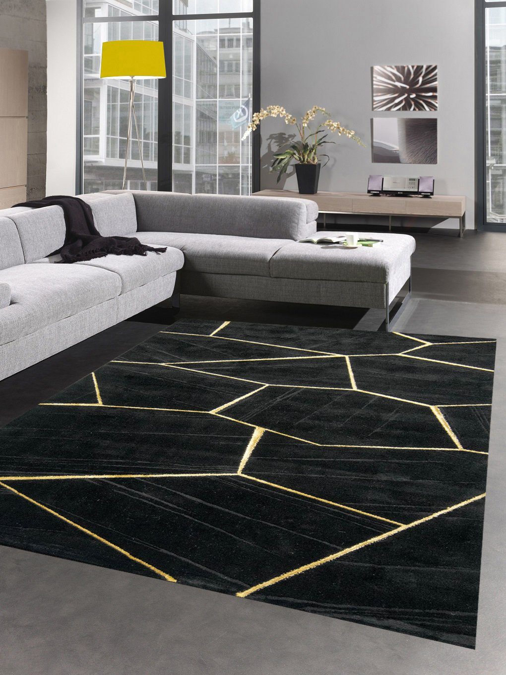 Carpetia Teppich Teppich Wohnzimmer geometrisches Muster schwarz gold, rech günstig online kaufen