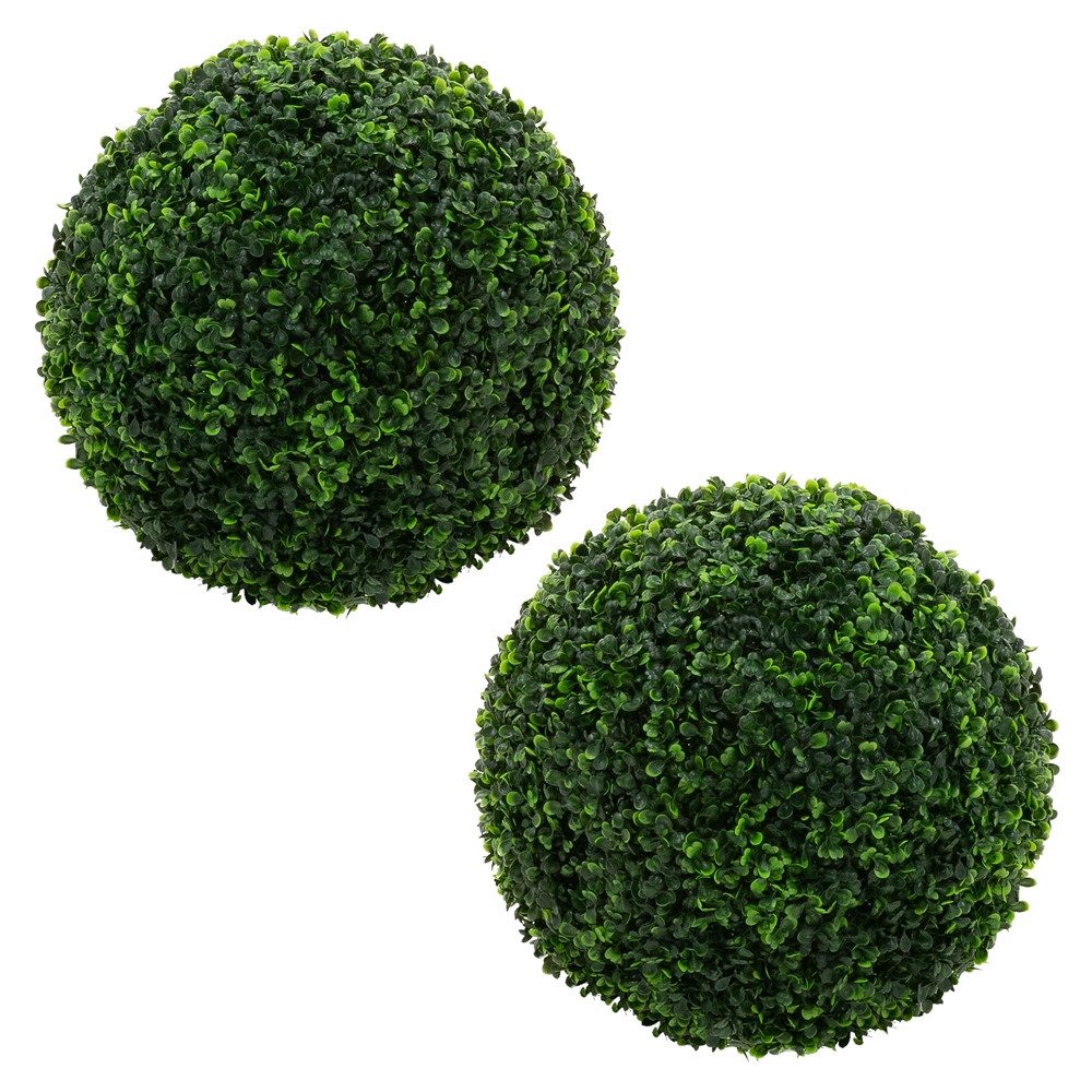 Kunstpflanze Künstliche Pflanze für Wohnräume & Garten dekorative Zimmerpflanze, ML-DESIGN, Höhe 35 cm, Pflegeleichte 2er Set Deko Buchsbaumkugel Ø35 cm für Innen & Außen