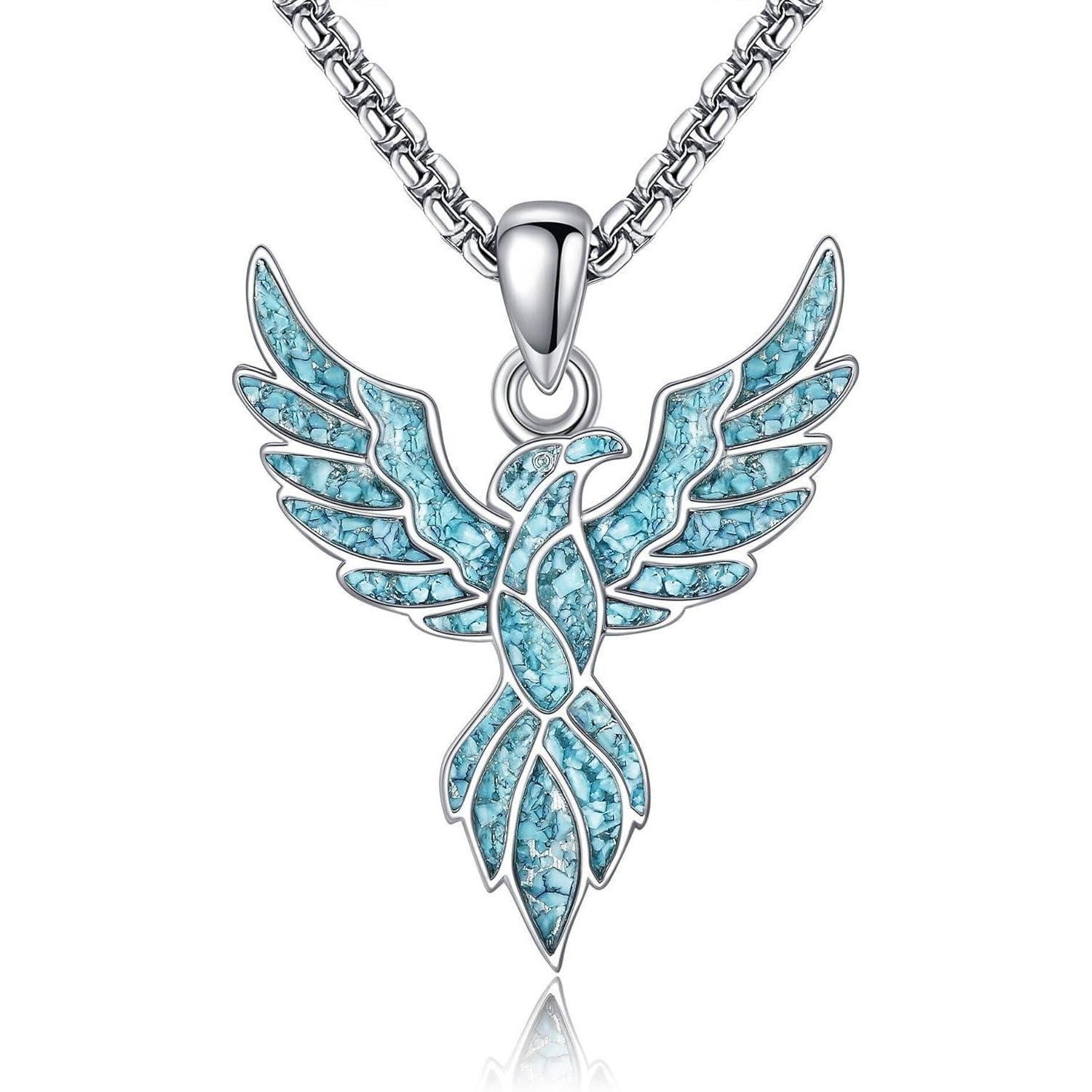 LuxusKollektion Kette und Anhänger Set Halskette Lebensblume Phönix 925 Sterling Silber Türkis Damen Herren
