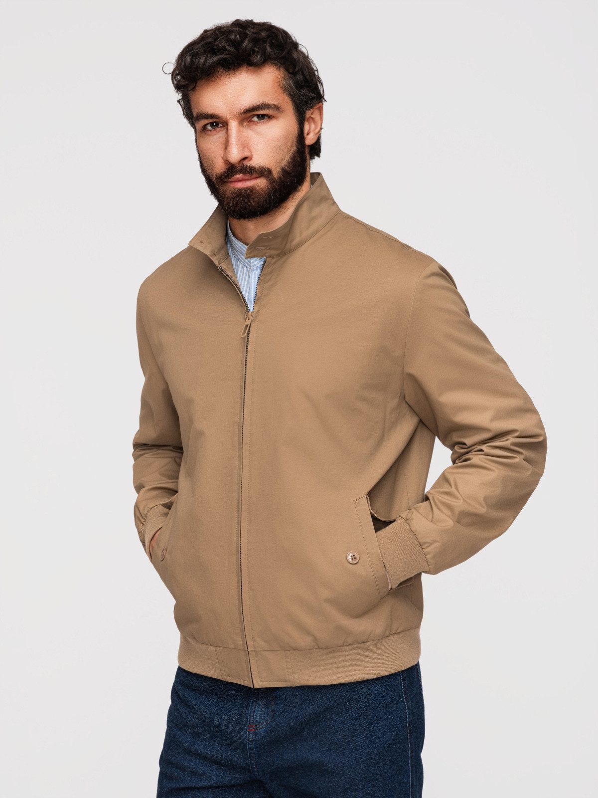 Bomberjacke Herren Harringtonjacke mit Stehkragen Coffee XL