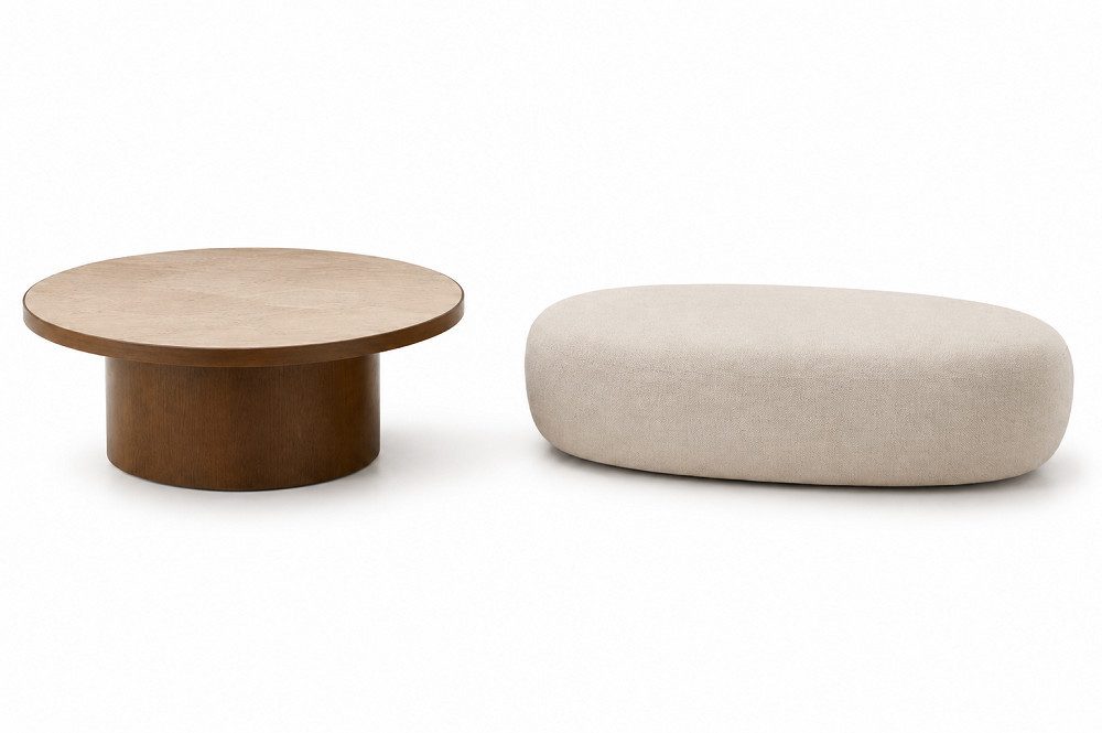 Xlmoebel Couchtisch Modernes Wohnzimmer Set mit Designer Tisch und Hocker 2-tlg (Couchtisch-Set, 2-tlg), Made in Europa
