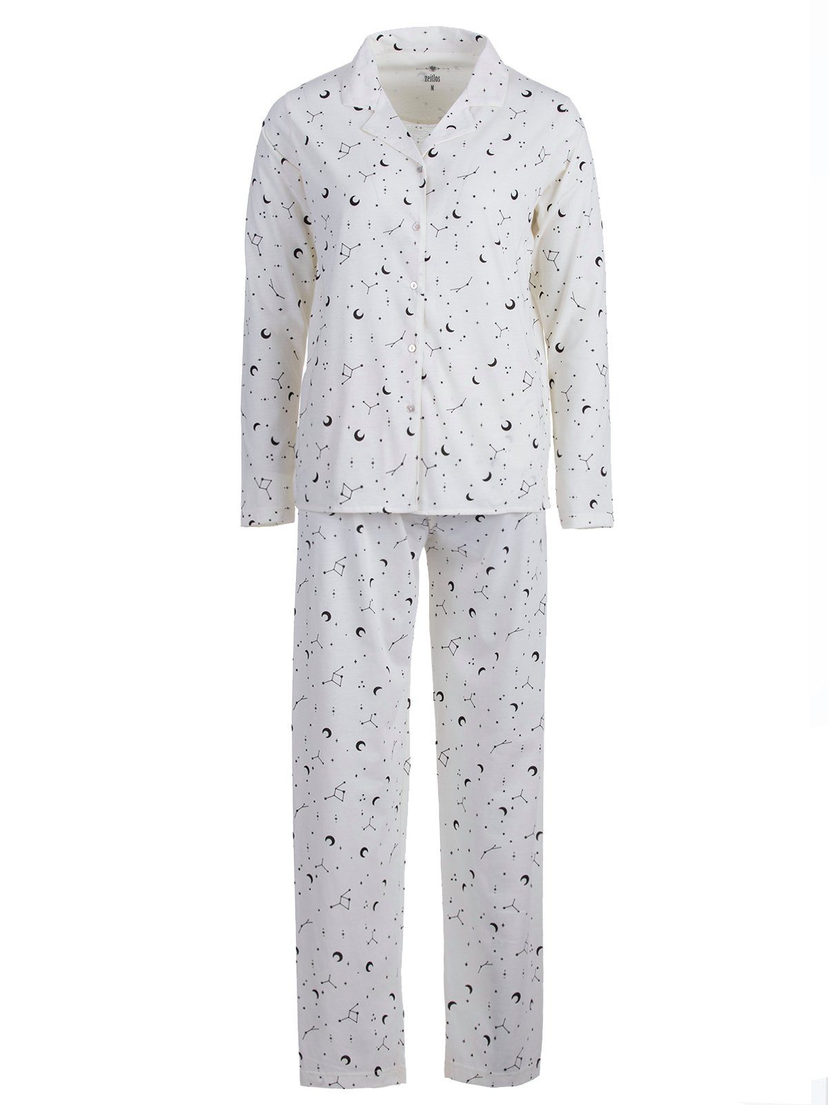 zeitlos Schlafanzug Pyjama Set Langarm - Mond Sterne off-white