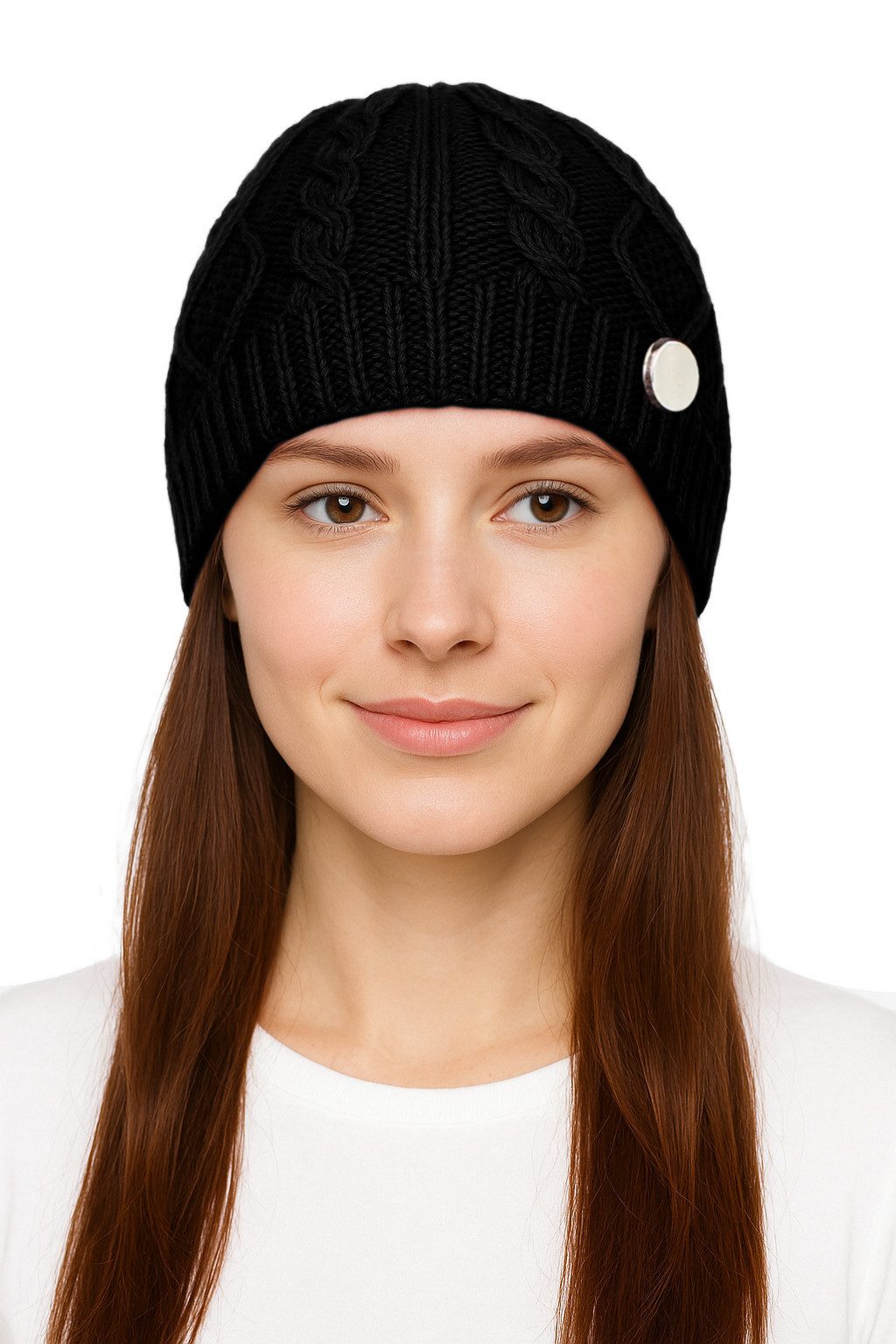 dy_mode Strickmütze Damen Strickbeanie mit Zopfmuster & Deko-Knopf leicht W günstig online kaufen