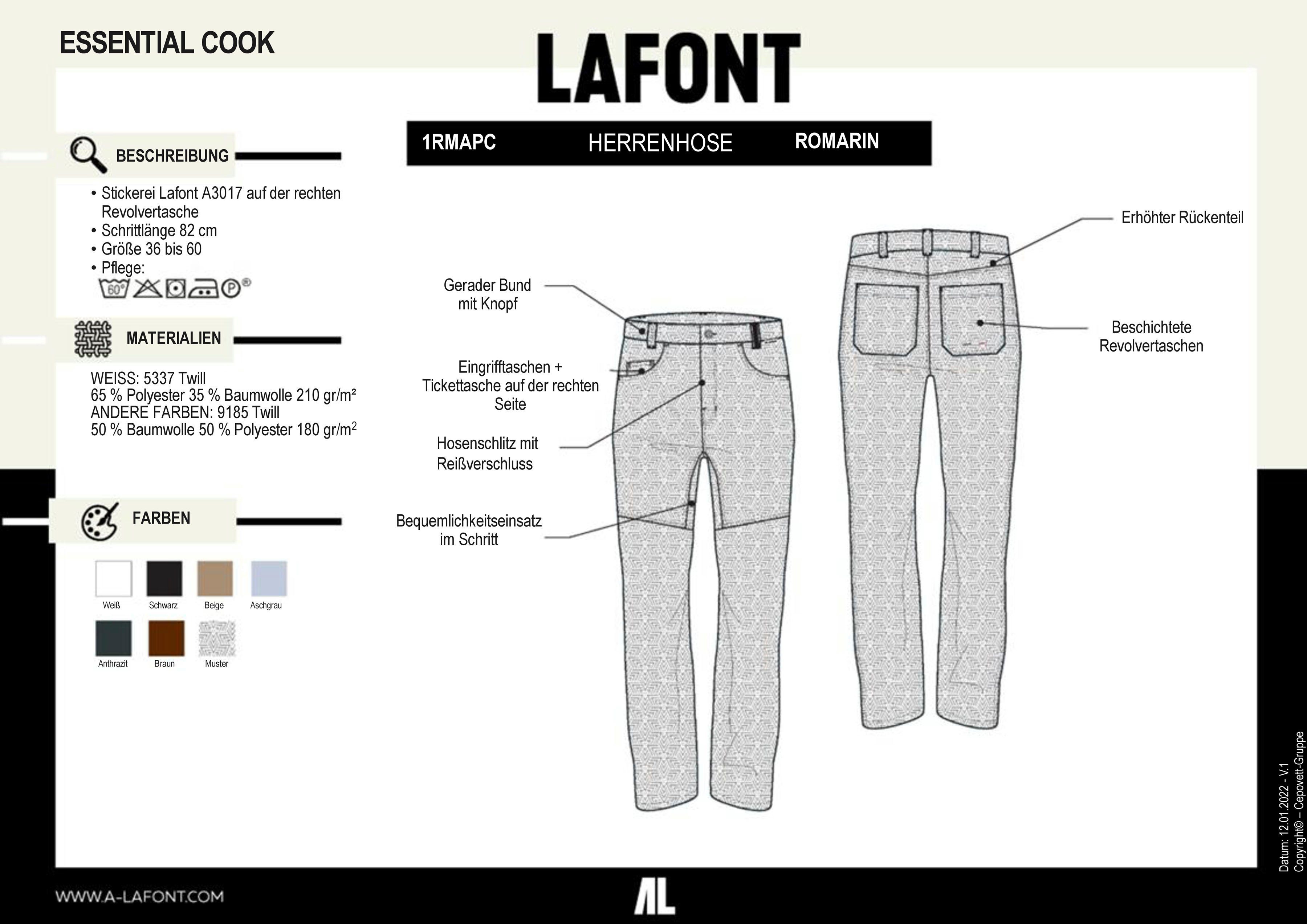 Seiten- Herren Ergonomischer Gesäßtaschen Arbeitshose "Romarin" OVER ALL (5-Pocket) & Lafont Schitt,