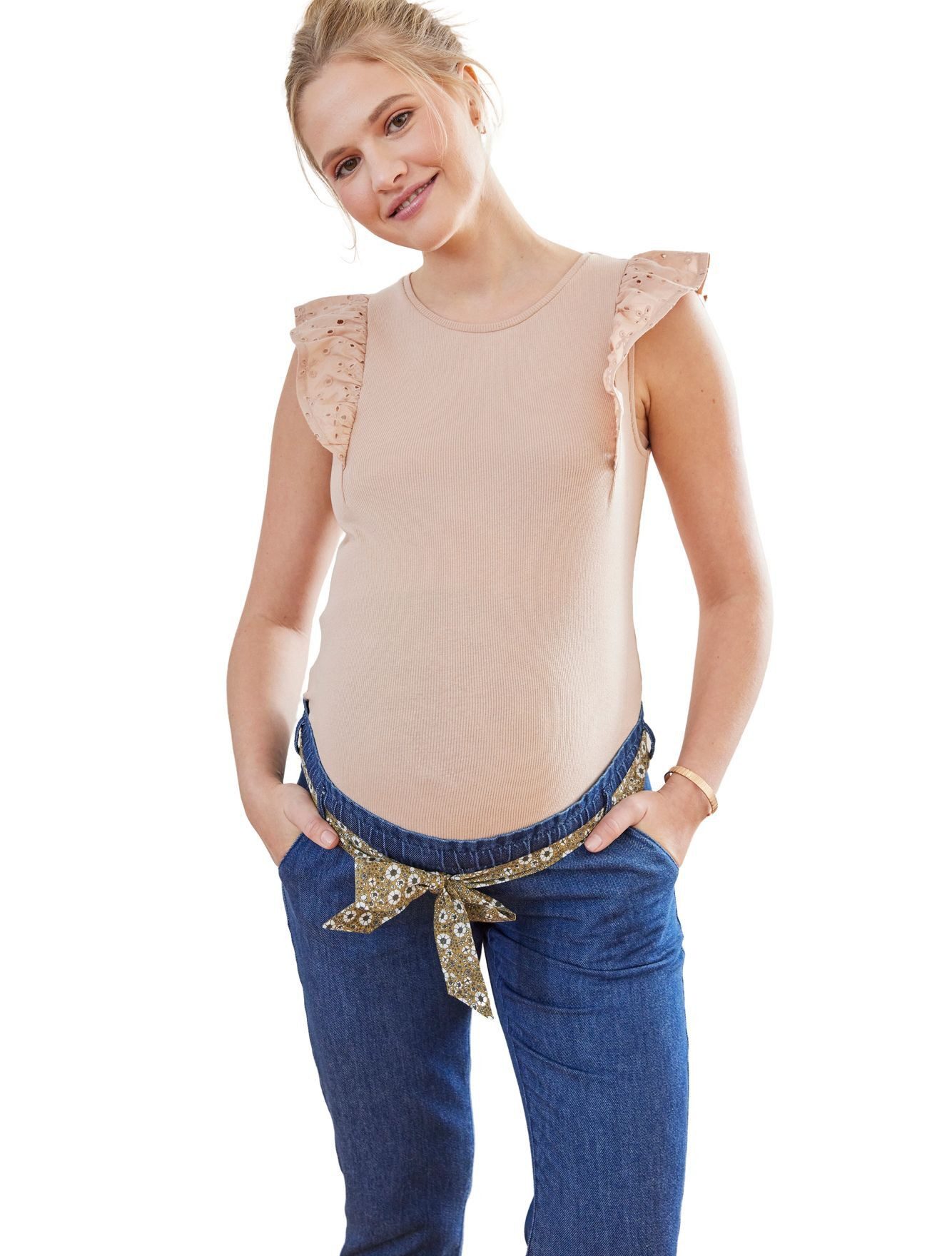 Kurzarmshirt Umstands-Top mit bestickten Volants