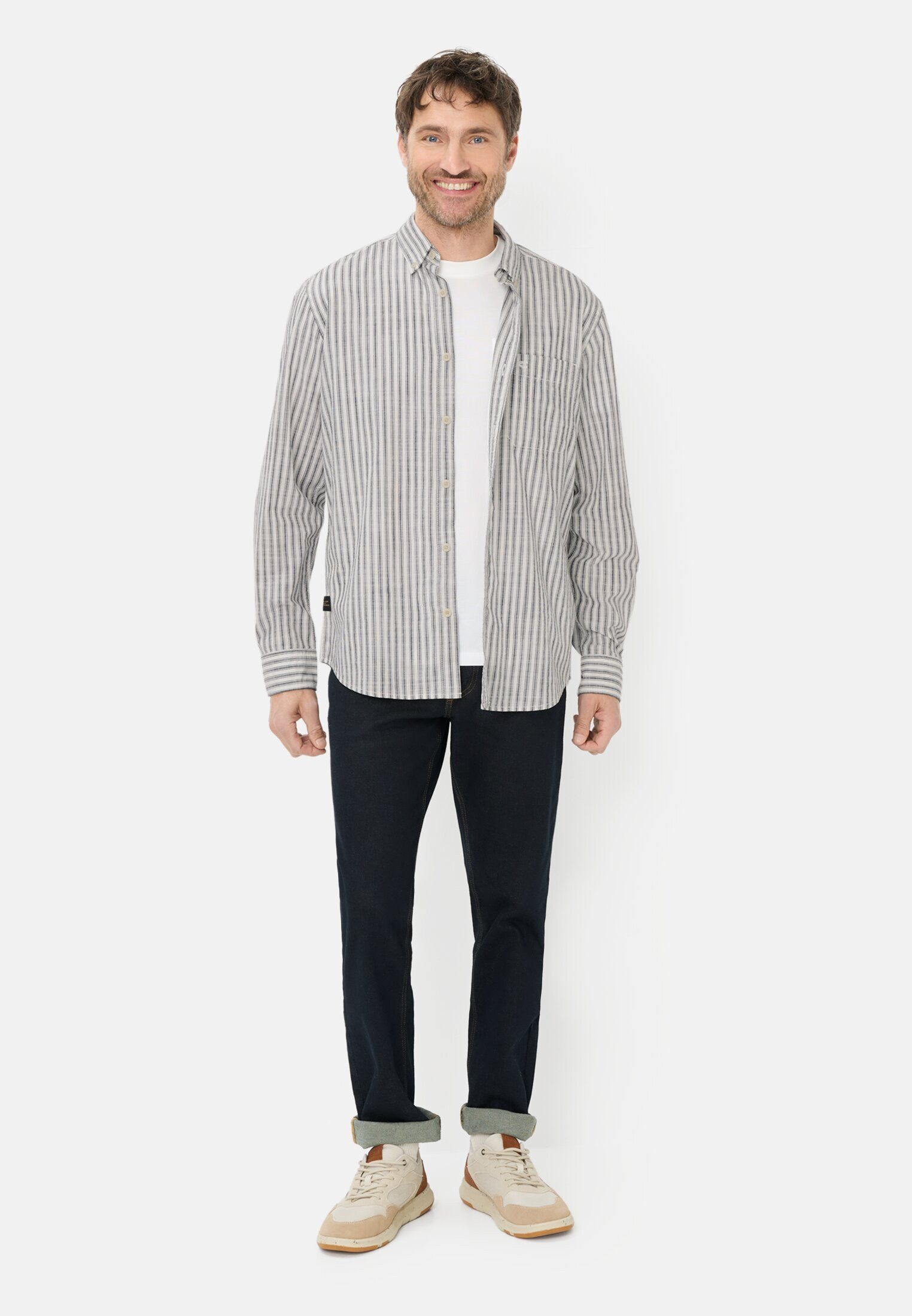 camel active Langarmhemd mit Button-Down-Kragen Langarm Button-Down