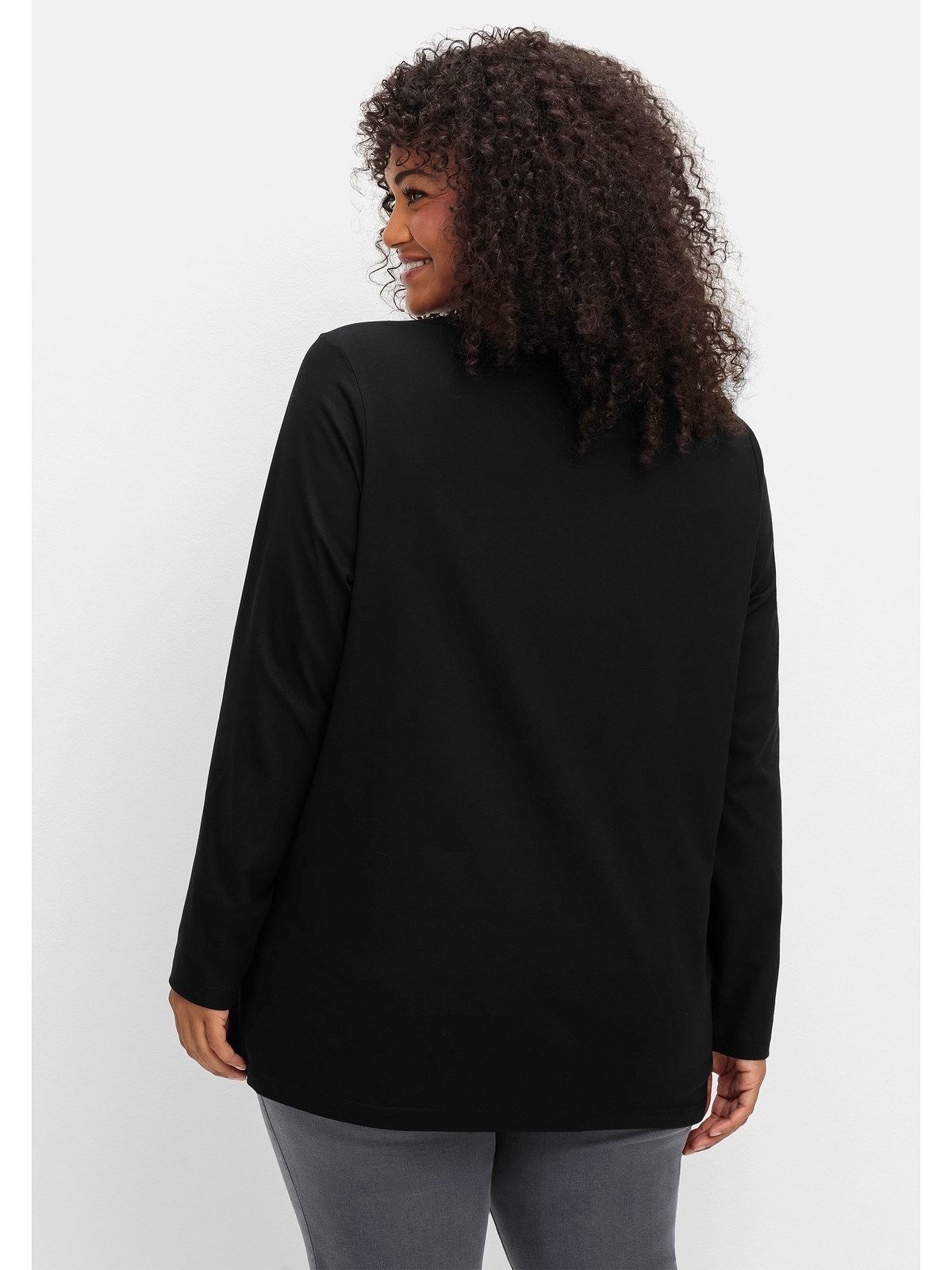 Sheego Langarmshirt Große Größen mit V-Ausschnitt und leichter A-Linie