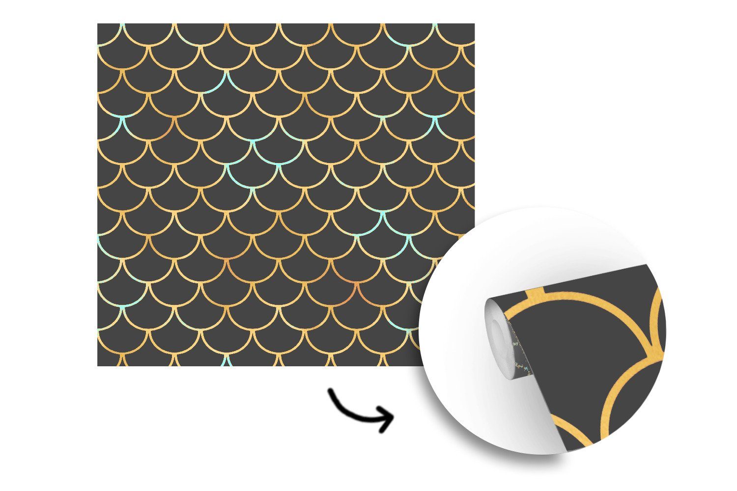 (5 Tapete Fototapete St), Muster Gold MuchoWow Matt, für Schwarz, Wandtapete oder - bedruckt, - Schlafzimmer, Vinyl - Fisch Wohnzimmer