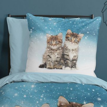 Bettwäsche Katzen, TRAUMSCHLAF, Flanell, 2 teilig, weich und warm