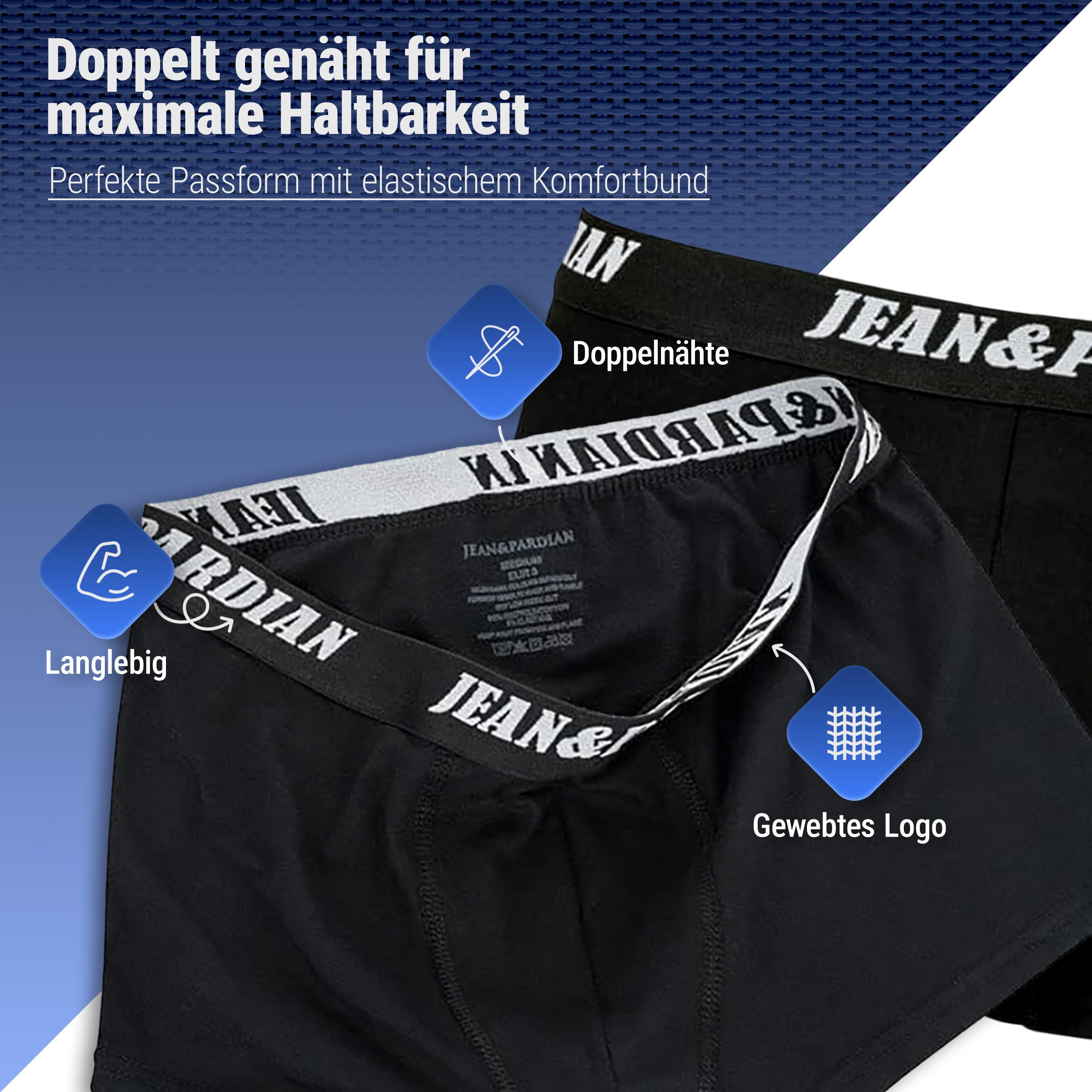 Jean&Pardian Boxershorts für Herren aus Baumwolle im 8er & 12er Pack - Retroshorts Unterhosen (Unterwäsche Spar-Set, 12-St., 12er Pack) mit Komfortbund, Logodruck - ohne kratzenden Zettel