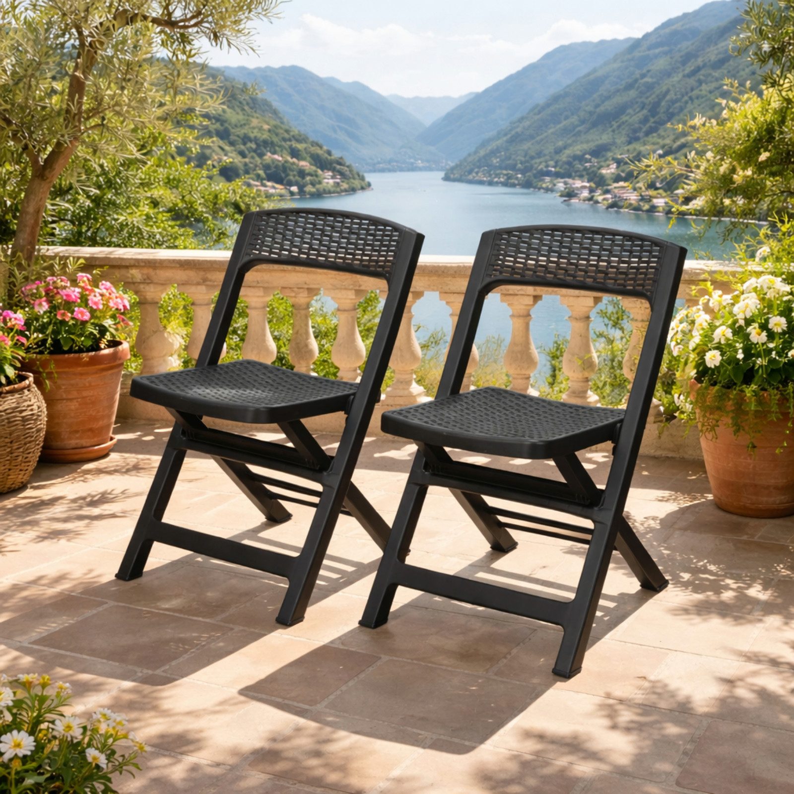 Progarden Gartenstuhl Balkonstuhl Terrassenstuhl Anthrazit Kunststoff 2 er Set (Set, 2 St), UV-Beständig, Robust, Wetterfest, Made in Italy, Hochwertig