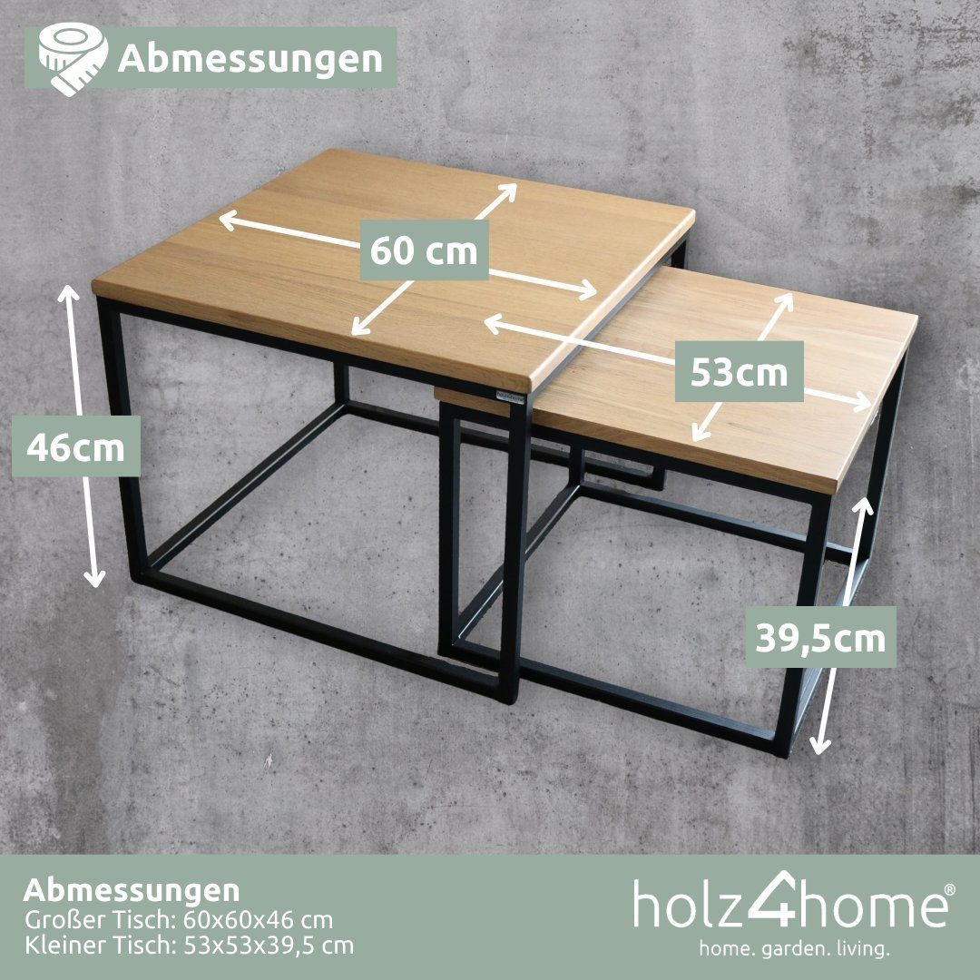 2er-Set von ohne Couchtisch holz4home holz4home® Eiche aus Ablage Couchtisch