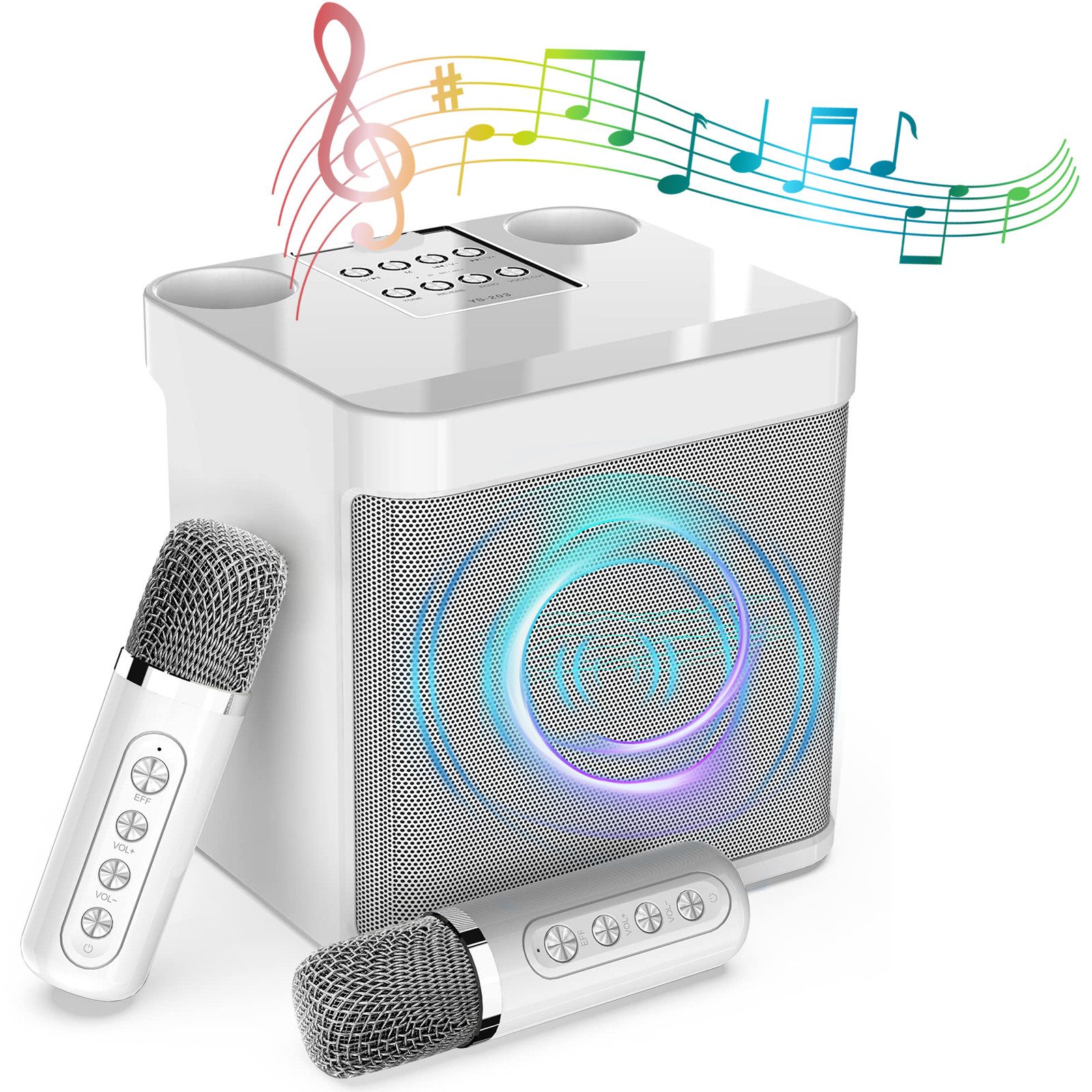 MOPUEA Bluetooth Karaoke Lautsprecher mit 2 Mikrofonen Mini Karaoke Anlage Karaoke-Maschine (Bluetooth, 10 W, Unterstützung AUX, USB/TF, Partys, Geburtstage, Familientreffen)