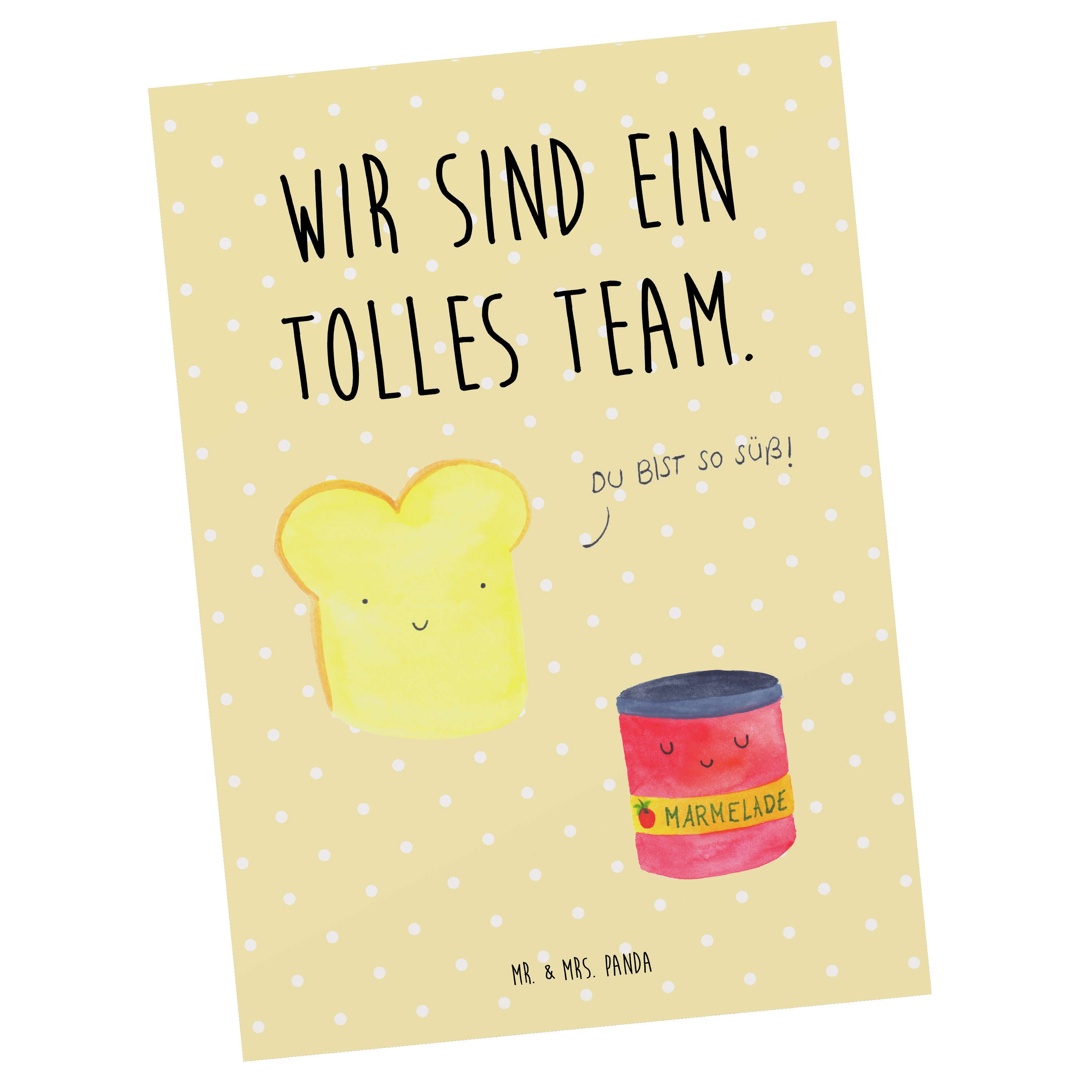 Mr. & Mrs. Panda Postkarte Toast & Marmelade - Gelb Pastell - Geschenk, Toastbrot, Grußkarte, Fr