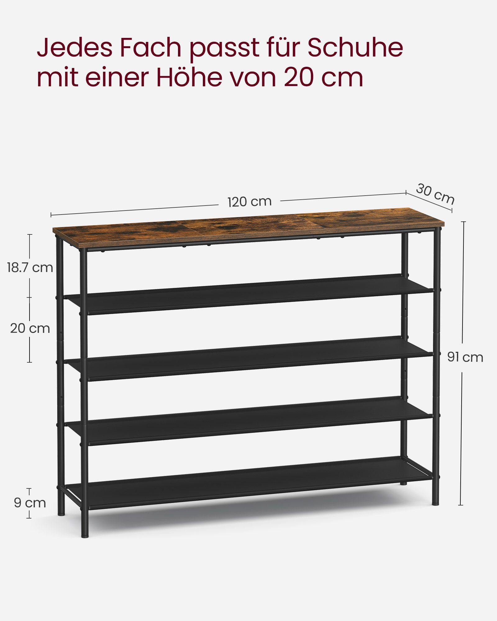 VASAGLE Schuhregal Schuhschrank, 4/5Ebenen, Stoffablagen, große Oberfläche für Taschen, Metall,für Flur