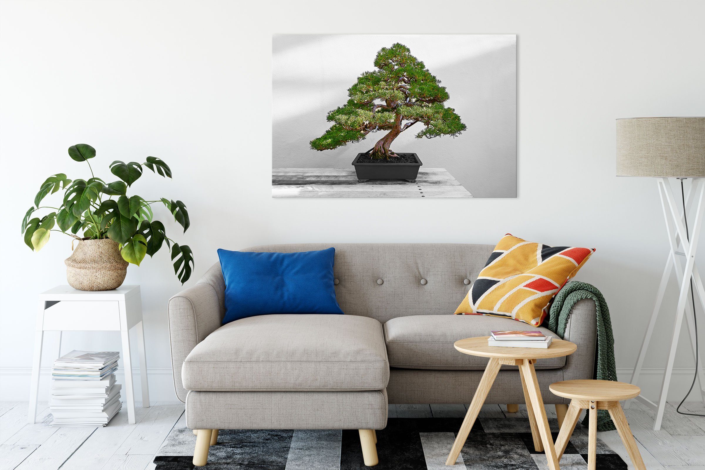 inkl. Bonsai fertig Leinwandbild (1 St), Baum, bespannt, Bonsai Leinwandbild Zackenaufhänger Baum Pixxprint