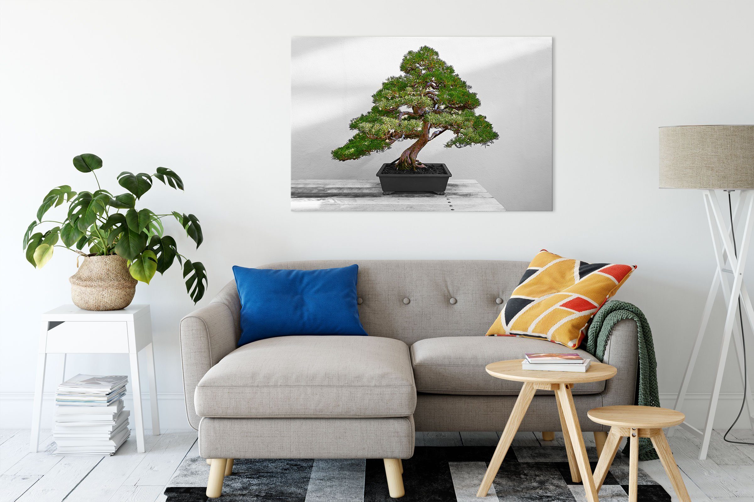 Leinwandbild Bonsai Zackenaufhänger Baum, fertig Pixxprint Baum Leinwandbild inkl. Bonsai bespannt, (1 St),