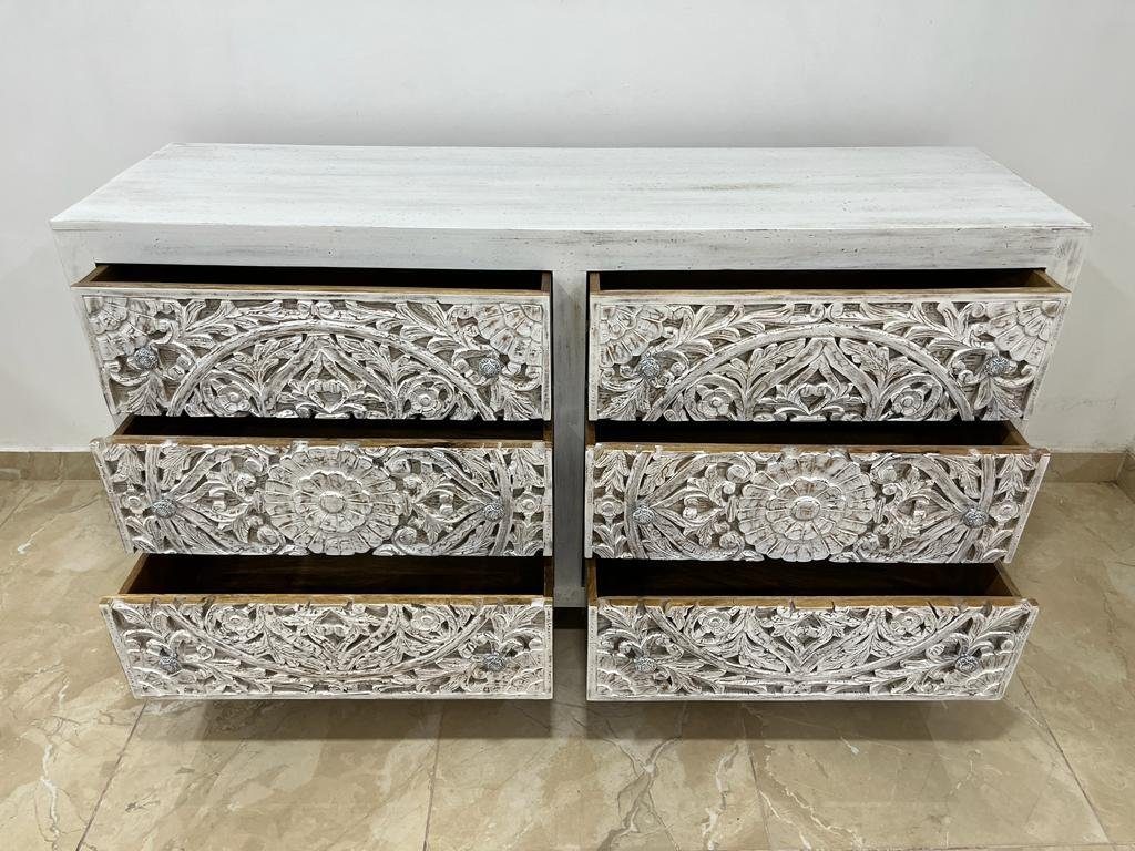 Oriental Galerie Unterschrank Sideboard Weiß Indien Samir Handarbeit cm 170