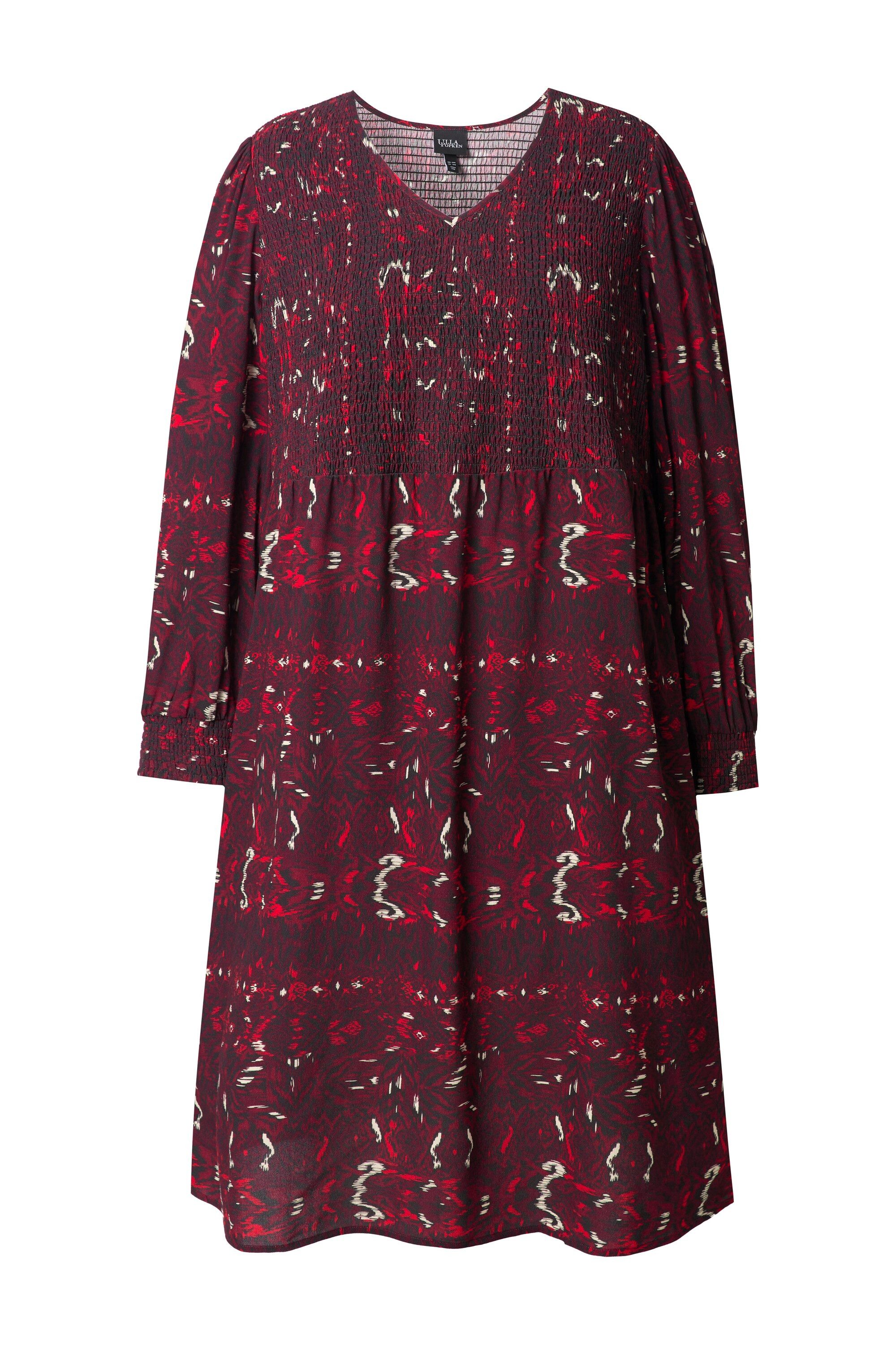 Ulla Popken Jerseykleid Smokkleid A-Linie V-Ausschnitt Langarm günstig online kaufen