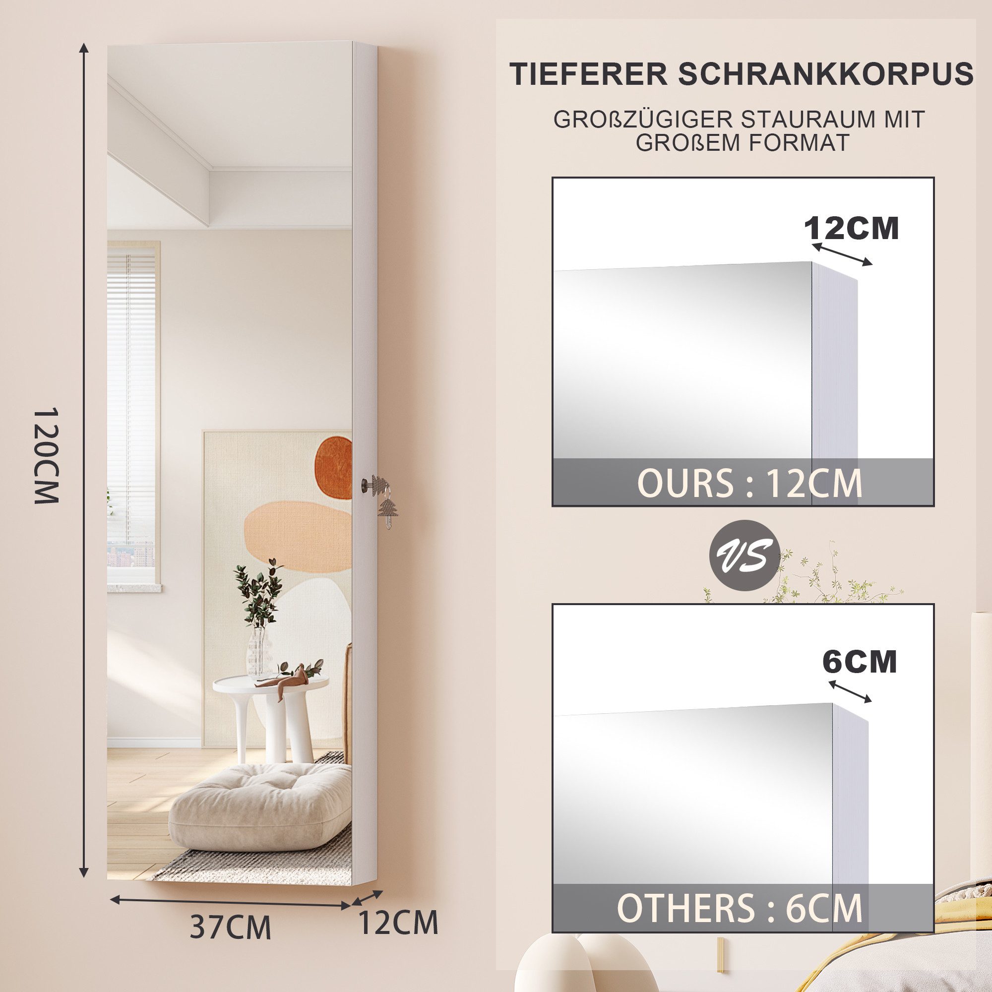 LVSOMT Schmuckschrank mit Spiegel, Hängend und Abschließbar, Tür- und Wands günstig online kaufen