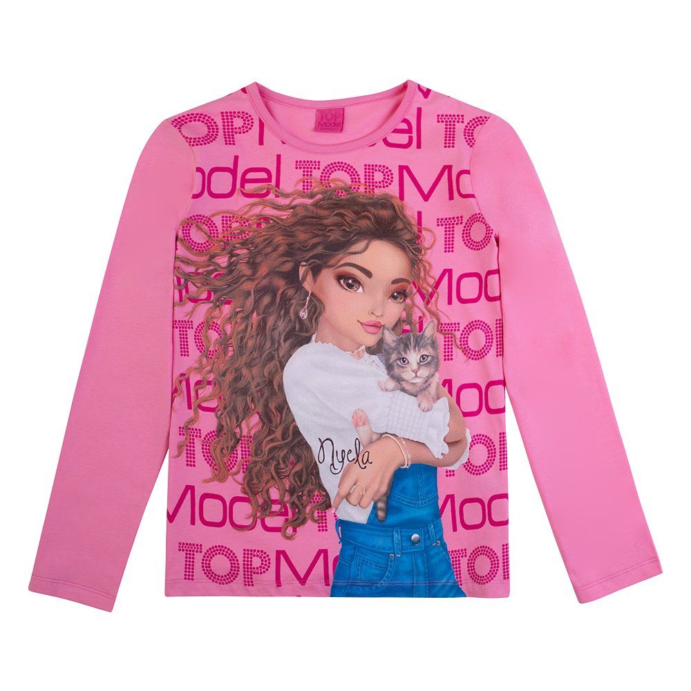 Top longsleeve Nuela TOPModel Model (1-tlg) Shirt Langarmshirt sachet Langarmshirt pink Katze